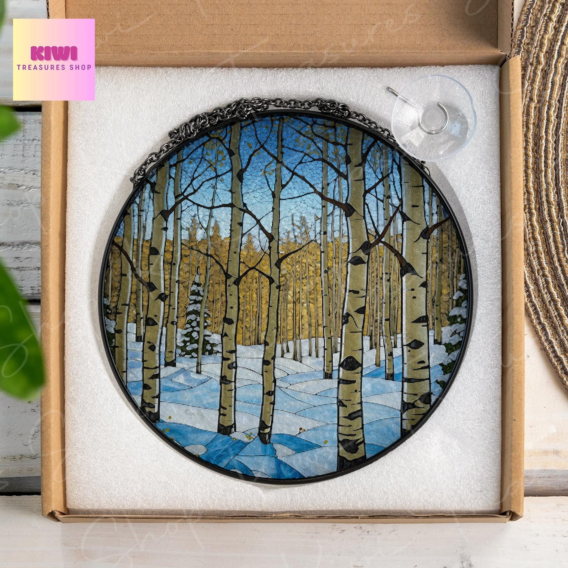 Winter Aspen Tree GLASS Suncatcher, Aspen Tree Forest Decor, Natural Lover Decor, Natural Gift, WInter home Decor, Winter Gift, Gift For Mom