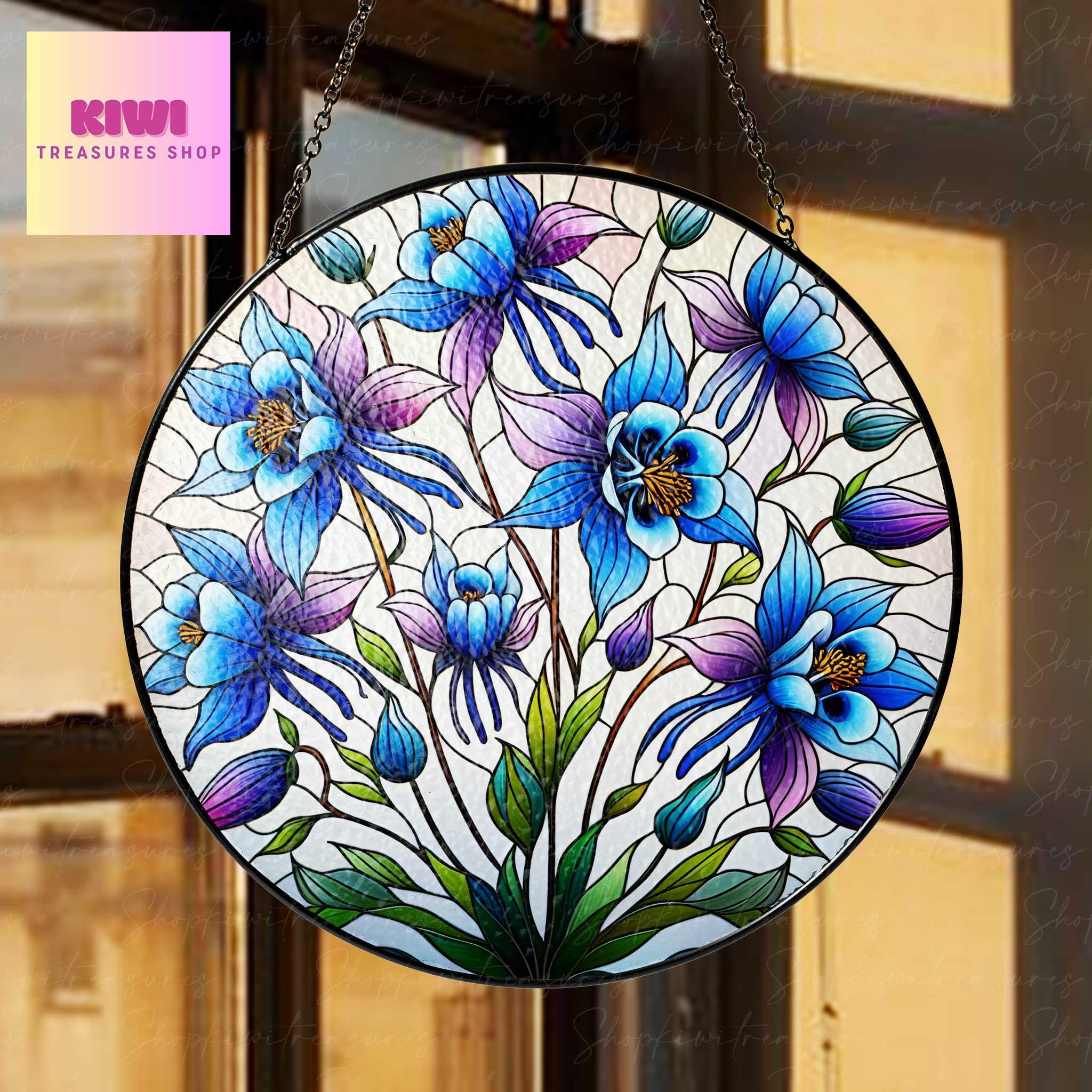 Colorado Blue Columbine Glass SunCatcher Colorado state flower Art Window Hanging State Pride Kitchen Home Decor, MOTHER'S DAY gift 2025