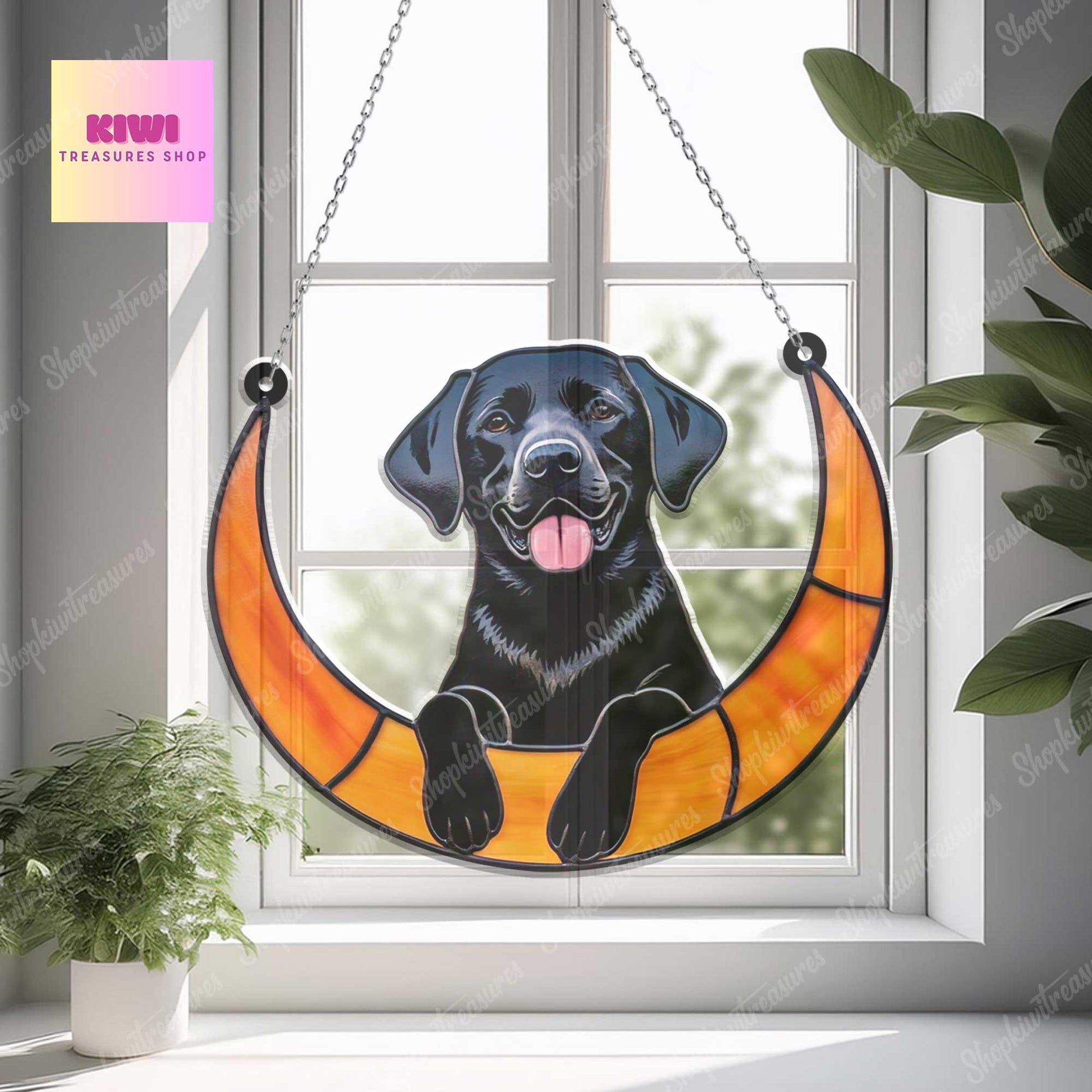 Black labrador on cresent moon Suncatcher acrylic Ornament, labrador dog ornament window decor,  NOT glass, dog mom gift, labrador retriever