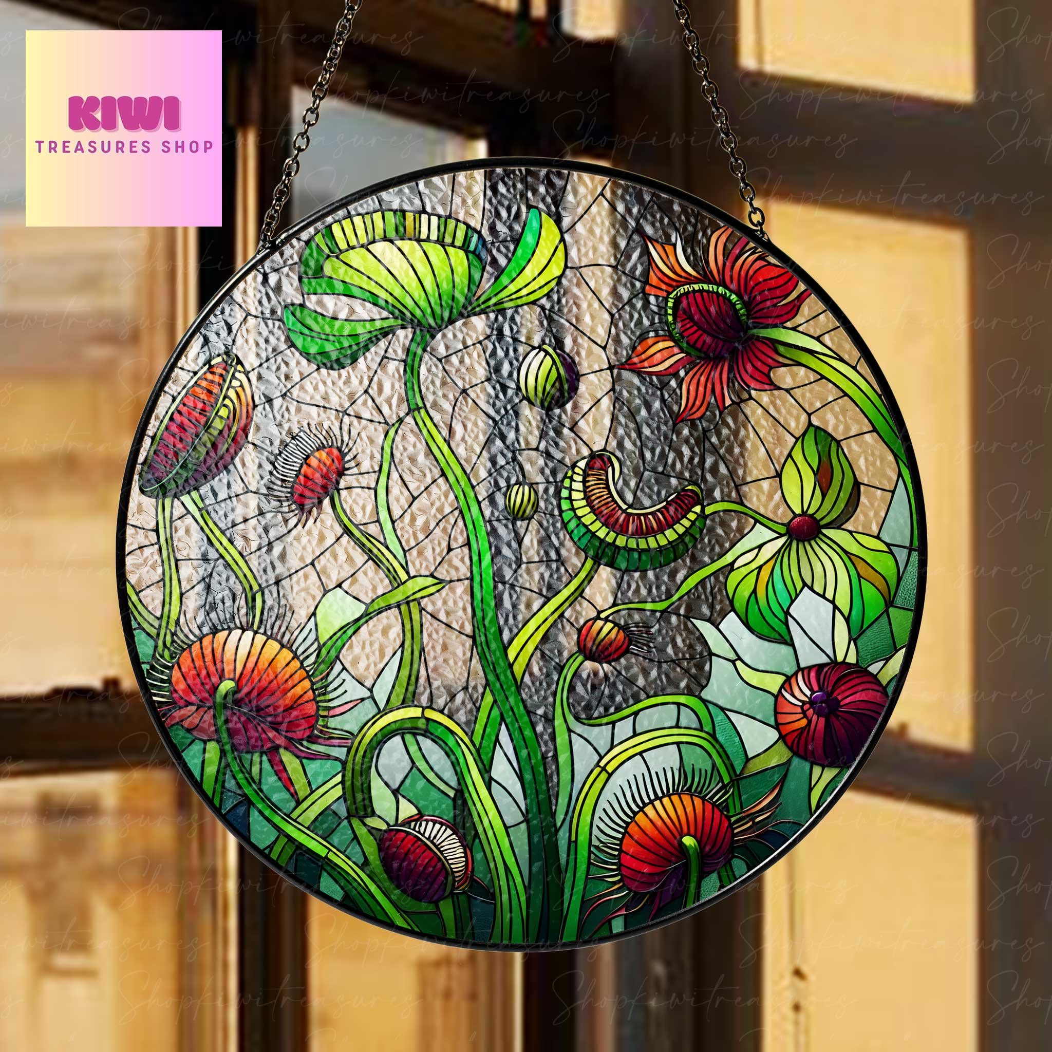 Flytrap venus Plants GLASS Decor, carnivorous Plant Lover Decor, Plant Lady Decor, Plant Lover Gift, Yard Decor,Plant Suncatcher