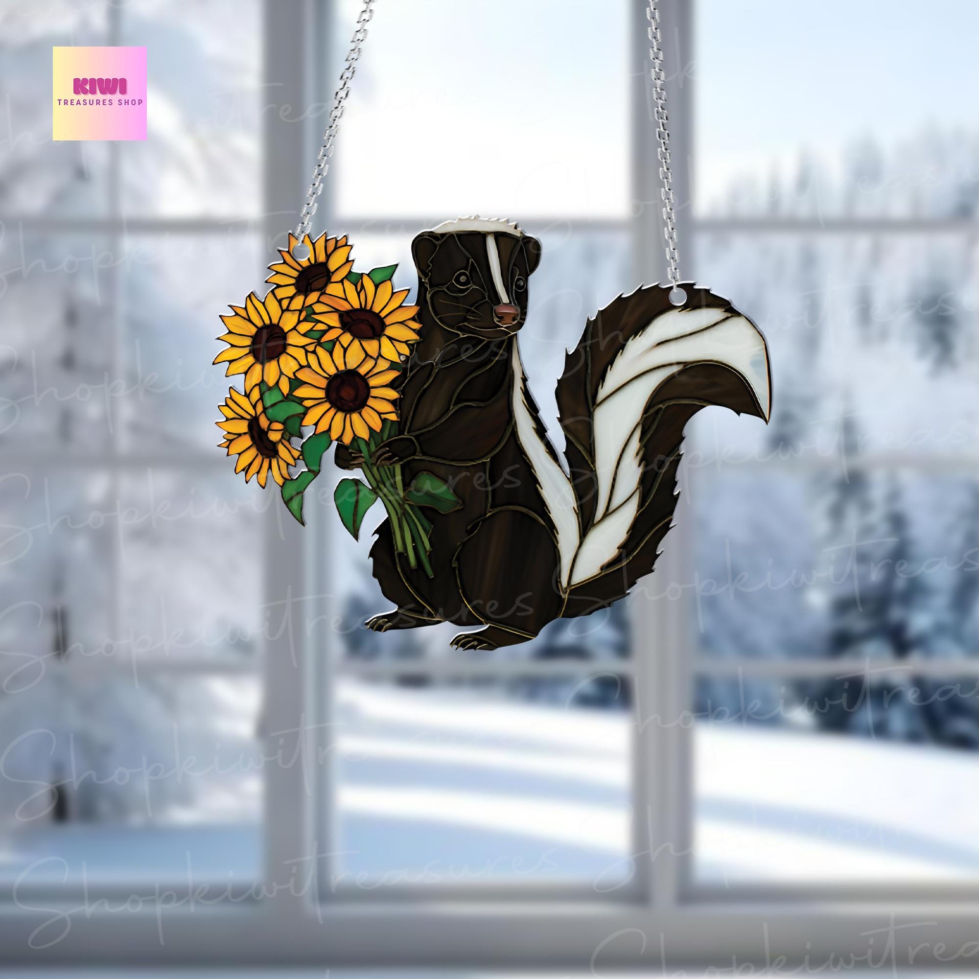 Skunk And Sunflower ACRYLIC Window Hanging, Skunk And Flower Decor, Funny Animal Decor, Animal Lover Decor, Animal Lover Gift, Funny Decor