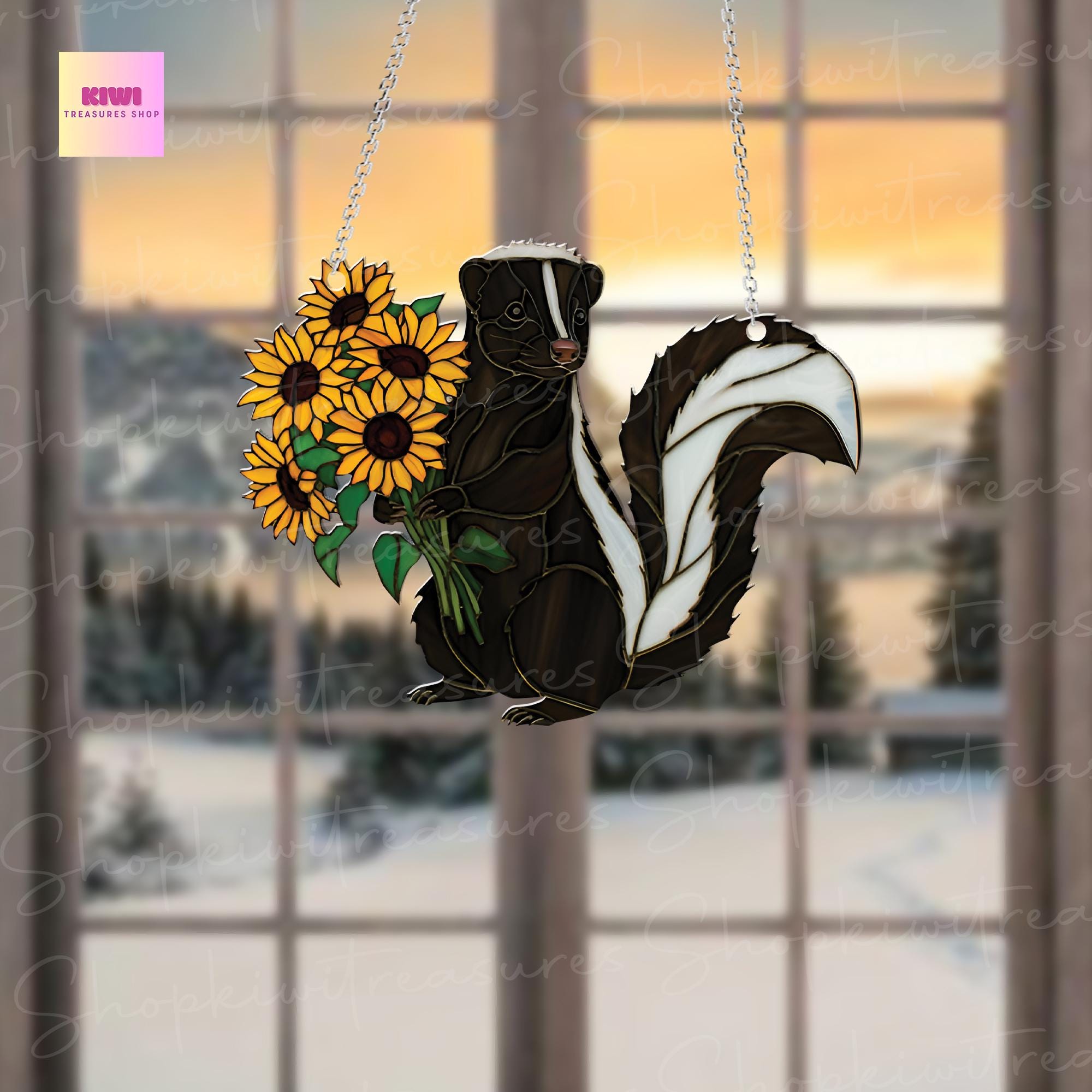 Skunk And Sunflower ACRYLIC Window Hanging, Skunk And Flower Decor, Funny Animal Decor, Animal Lover Decor, Animal Lover Gift, Funny Decor