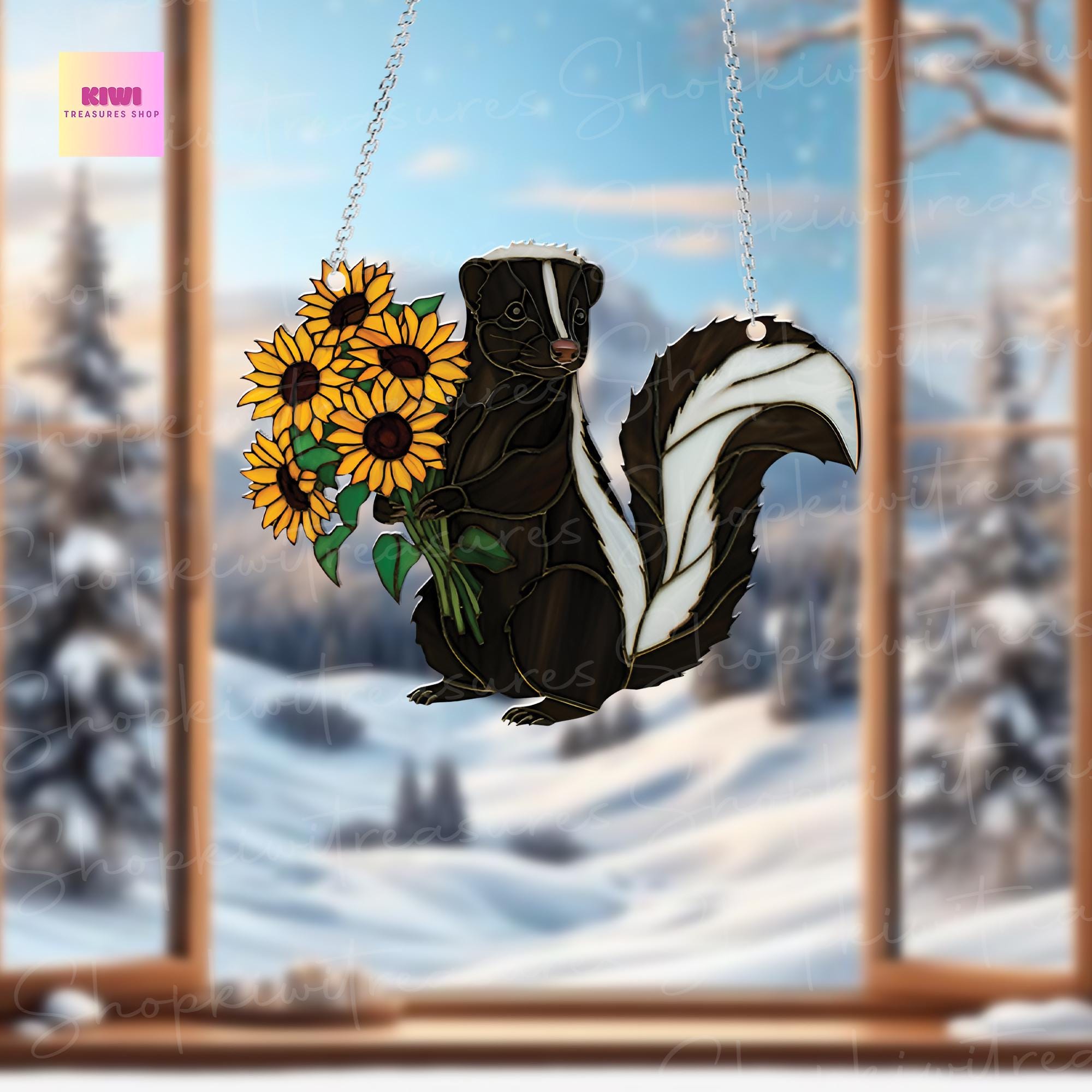 Skunk And Sunflower ACRYLIC Window Hanging, Skunk And Flower Decor, Funny Animal Decor, Animal Lover Decor, Animal Lover Gift, Funny Decor