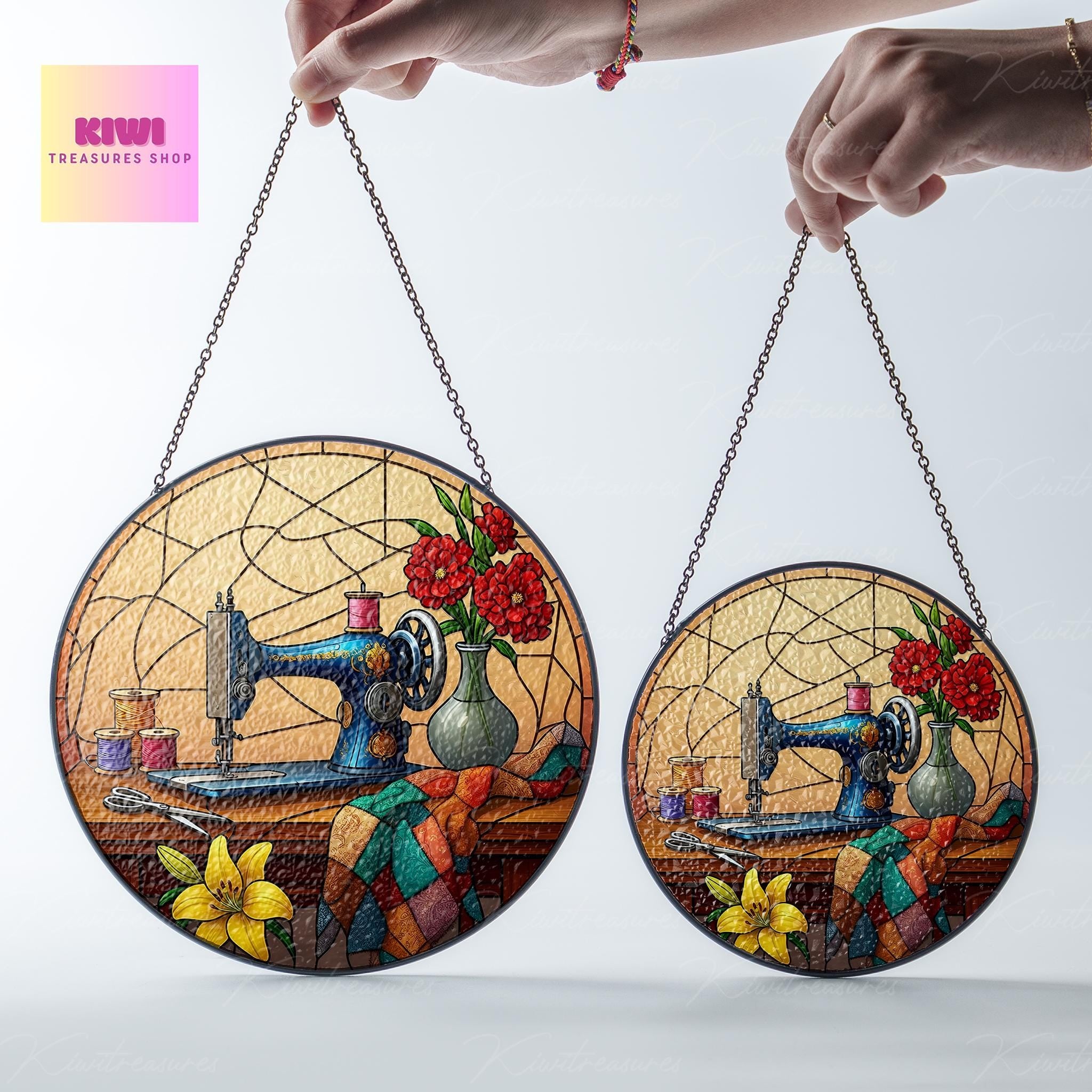 Sewing Machine GLASS Suncatcher Hanging, Sewing Suncatcher Ornament, Perfect Gift for Sewers, Quilters and Tailors