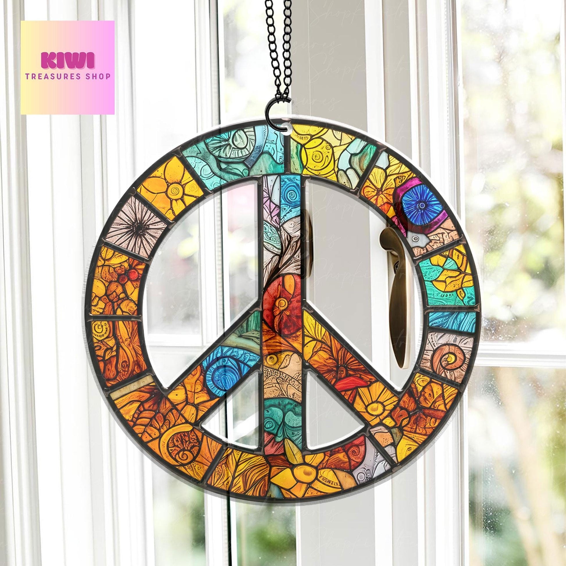 Peace Sign Suncatcher Hanging Sign, Peace Sign Ornament, Hippie Car ornament, Peace Sign Gift, Peace Sign, NOT glass, hippie sign