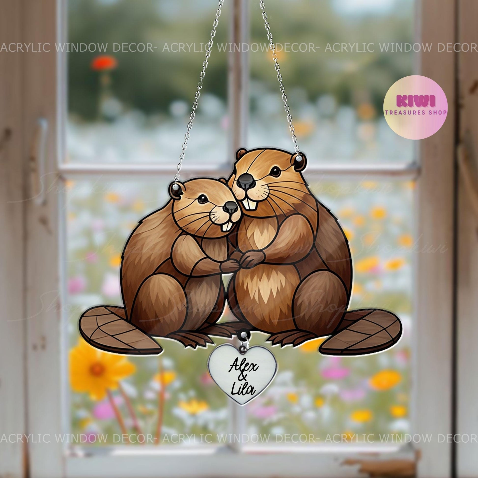 Personalized Beavers Couple Acrylic Hanging Sign, Custom Names Love Decor for Anniversary Gifts, Perfect Valentine's Day Surprise, Beavers
