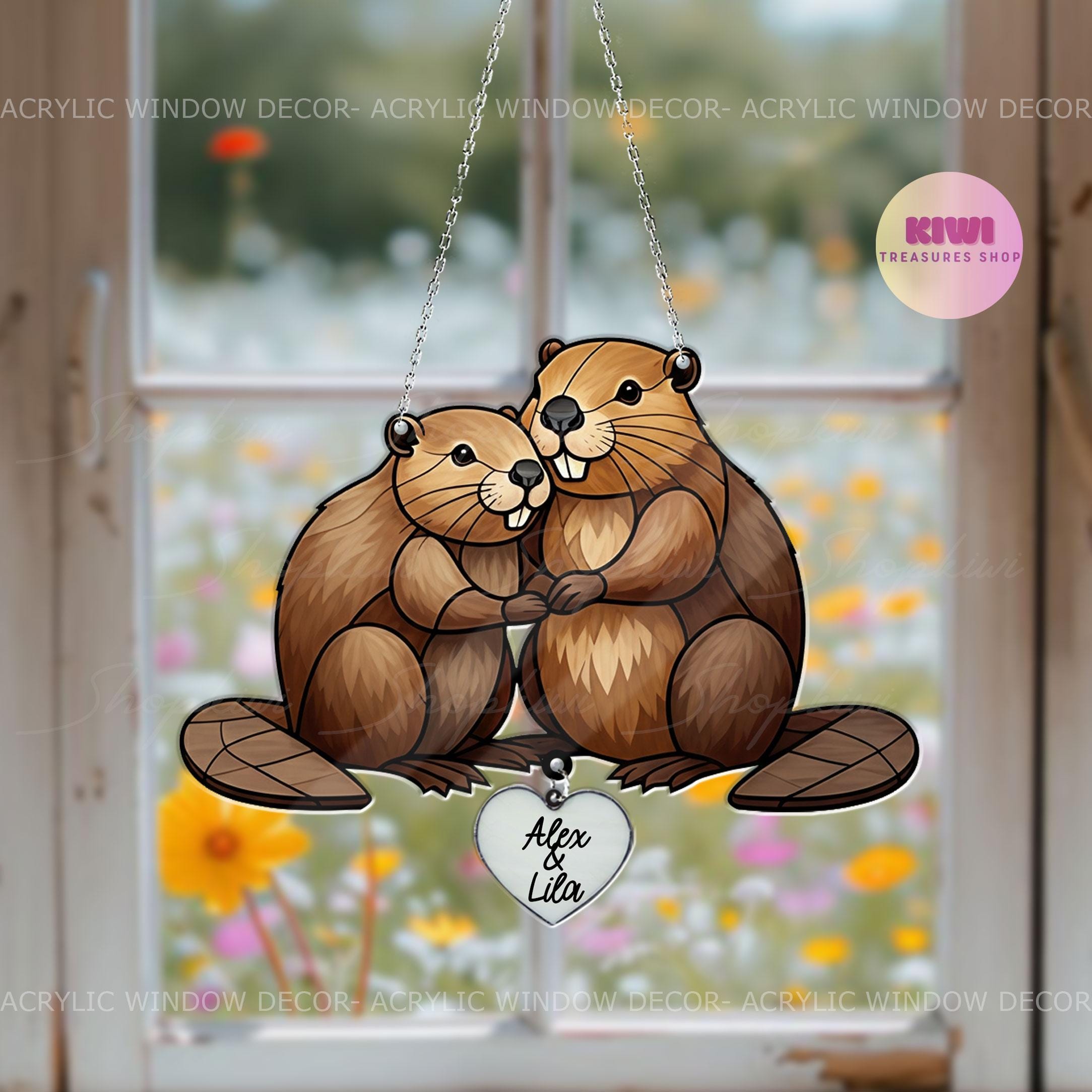 Personalized Beavers Couple Acrylic Hanging Sign, Custom Names Love Decor for Anniversary Gifts, Perfect Valentine's Day Surprise, Beavers