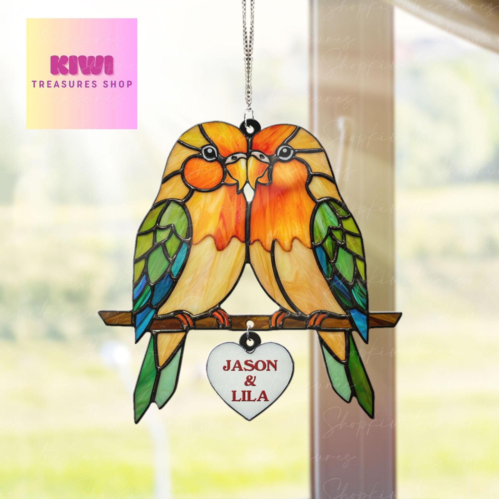 Personalized Lovebirds Couple Acrylic Hanging Sign, Custom Names Love Decor for Anniversary Gifts, Perfect Valentine's Day Surprise