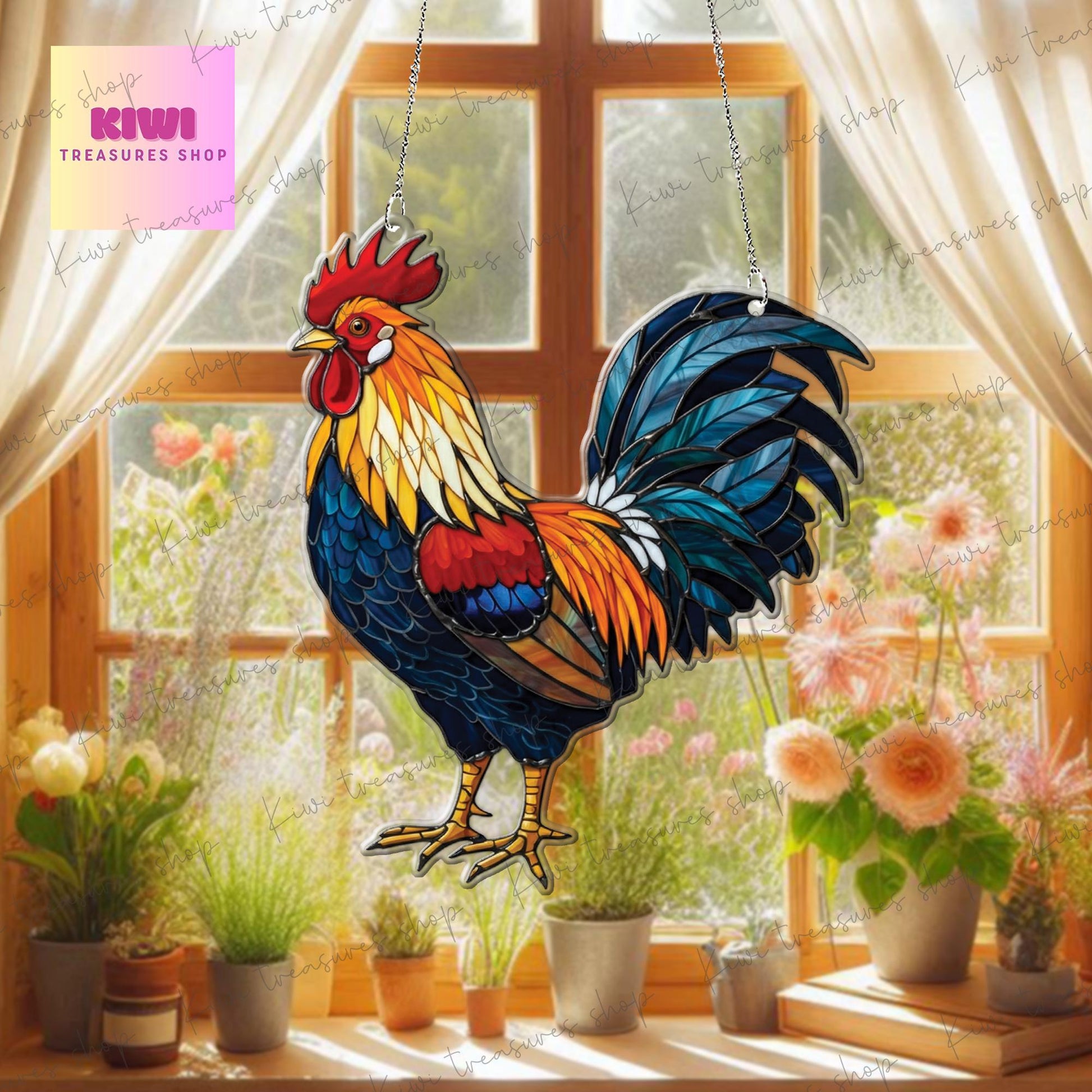 ACRYLIC Rooster Window Hanging, Rooster Home Decor, Mother Day Gift, Chicken Mom Gift, Farmhouse decor, farm Lover, Gift For mom, NOT glass