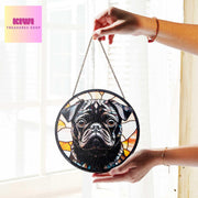 Black Pug Potrait  GLASS Suncatcher Hanging, Pug mom gift, Pug dog suncatcher hanging, Dog window hanging, remembrance gift