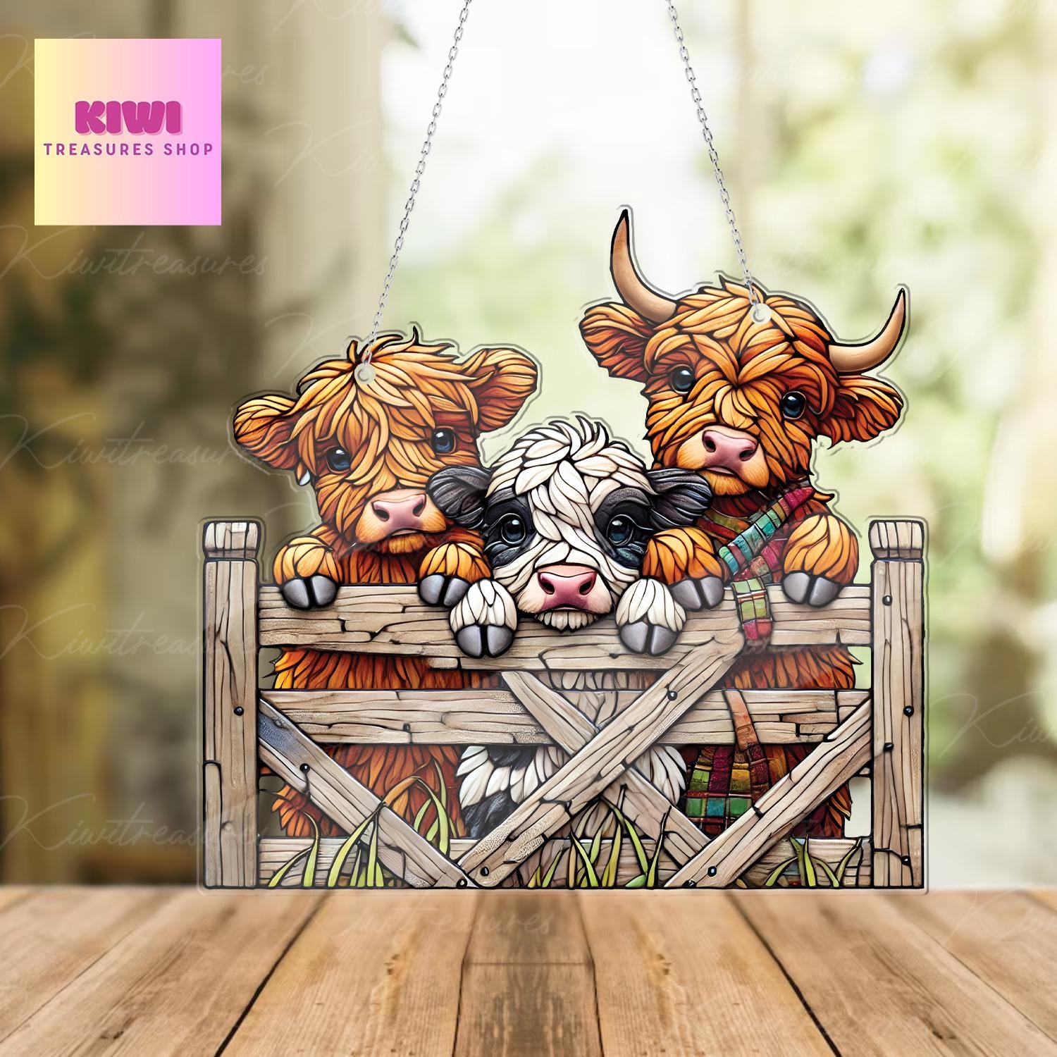 Cute 3 curious highland cows ACRYLIC window hanging, Farmhouse Hanging, Gift for farmer, Housewarming gift,  Not suncatcher