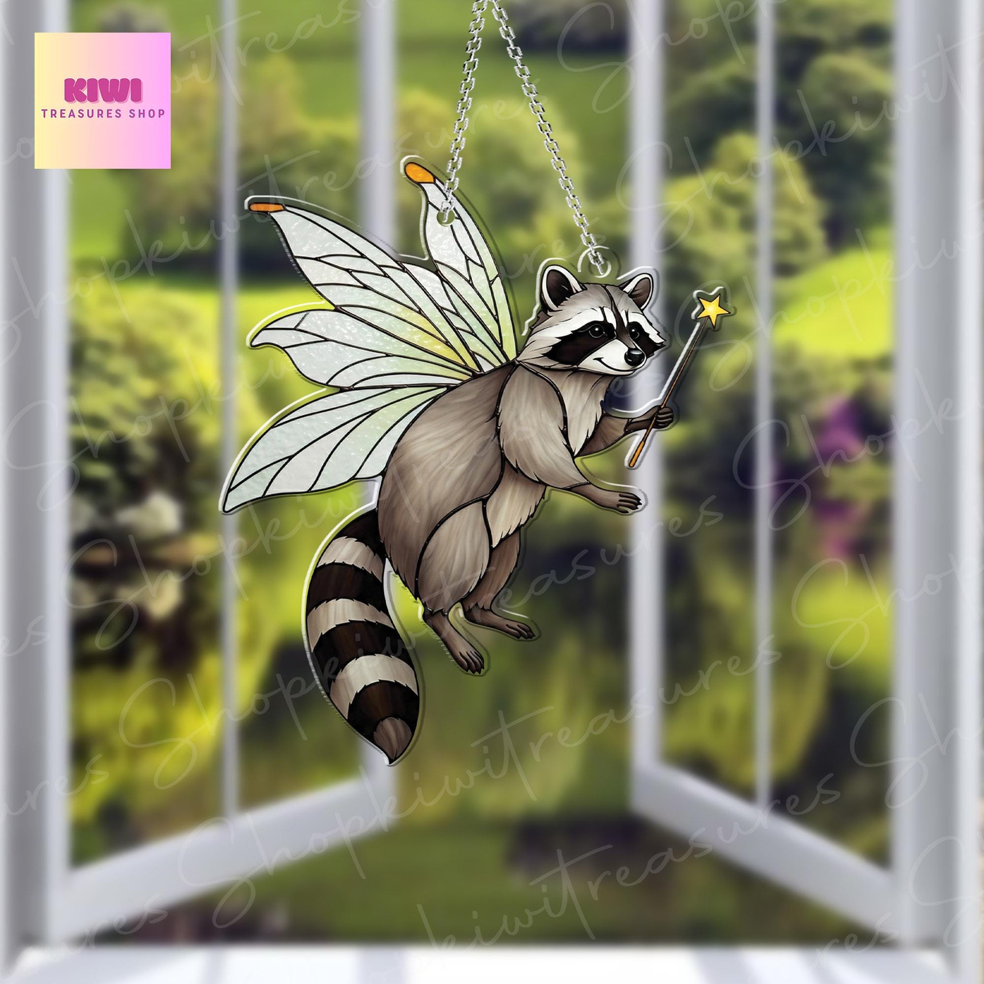 Cute fairy Raccoon Acrylic Window Hanging, Raccoon Window Art, Raccoon Decor, Stay Trashy, Funny raccoon, Trash animal