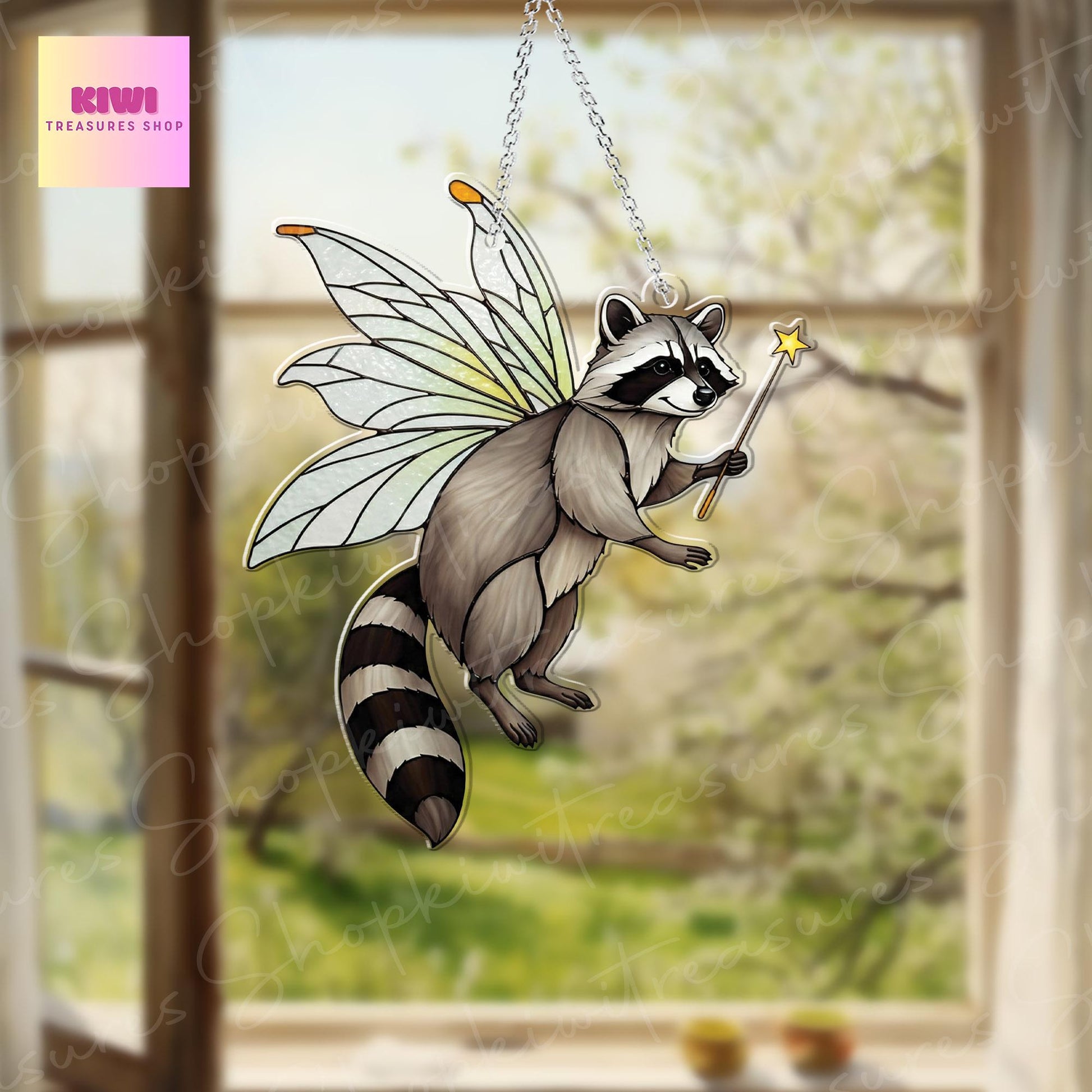 Cute fairy Raccoon Acrylic Window Hanging, Raccoon Window Art, Raccoon Decor, Stay Trashy, Funny raccoon, Trash animal