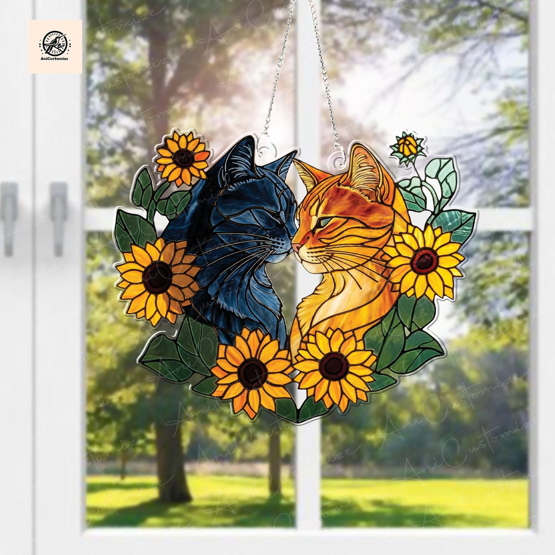 Black Cat and Orange Cat Couple ACRYLIC Window Hanging, Cat Couple Decor, Cat Lover, Cat Window Hanging, Cat Decor Gift, Gift For Cat Mom