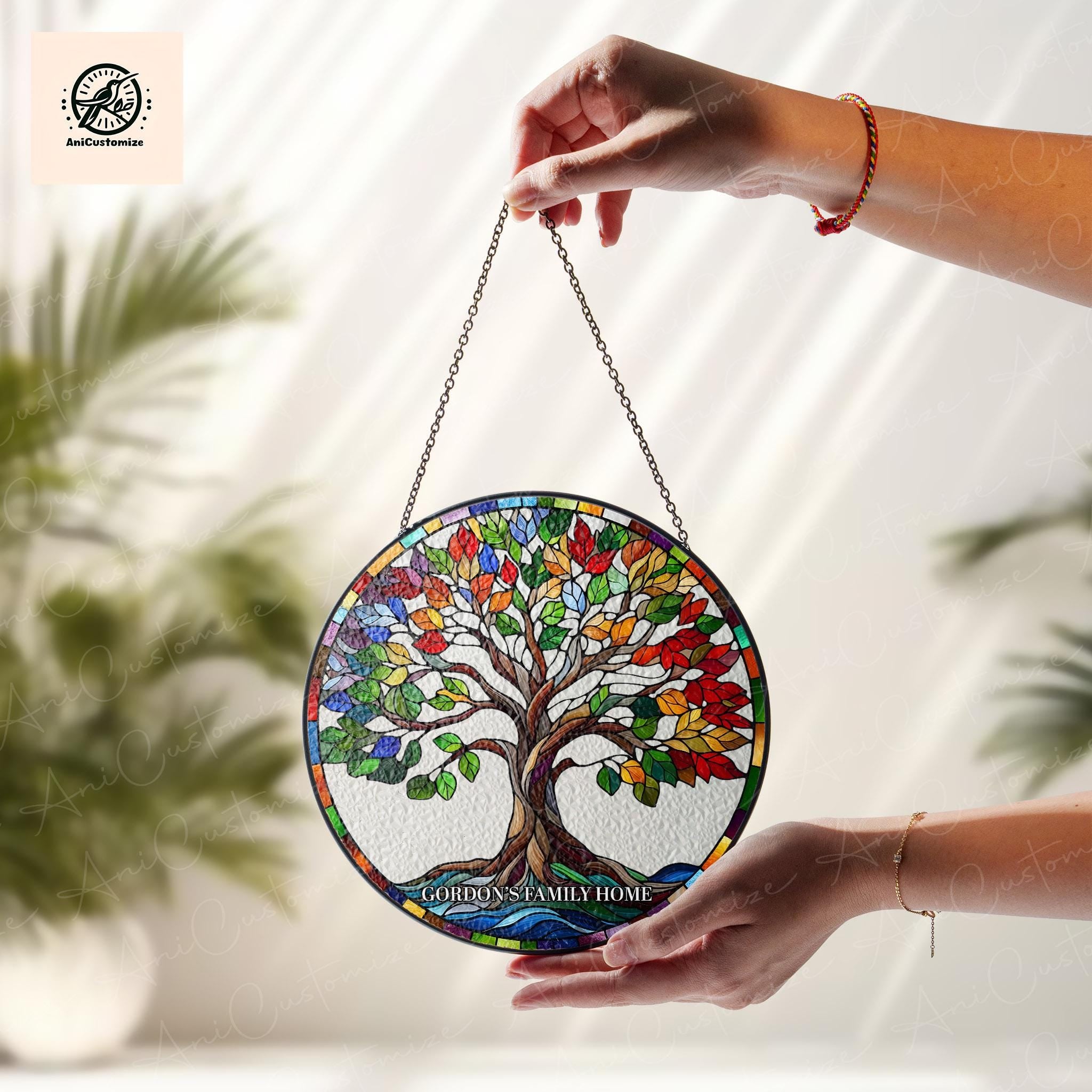 Custom Tree Of Life GLASS Suncatcher, Family Tree Suncatcher, Family Home Decor, Family Window Hanging, Gift For Mom, Home Decoration