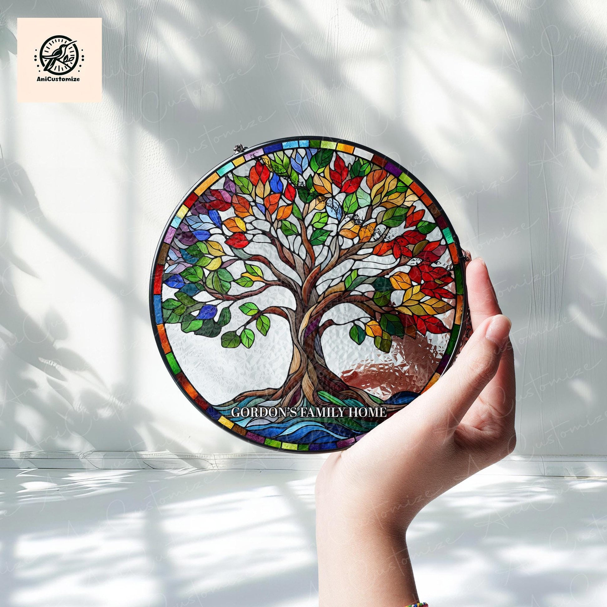 Custom Tree Of Life GLASS Suncatcher, Family Tree Suncatcher, Family Home Decor, Family Window Hanging, Gift For Mom, Home Decoration