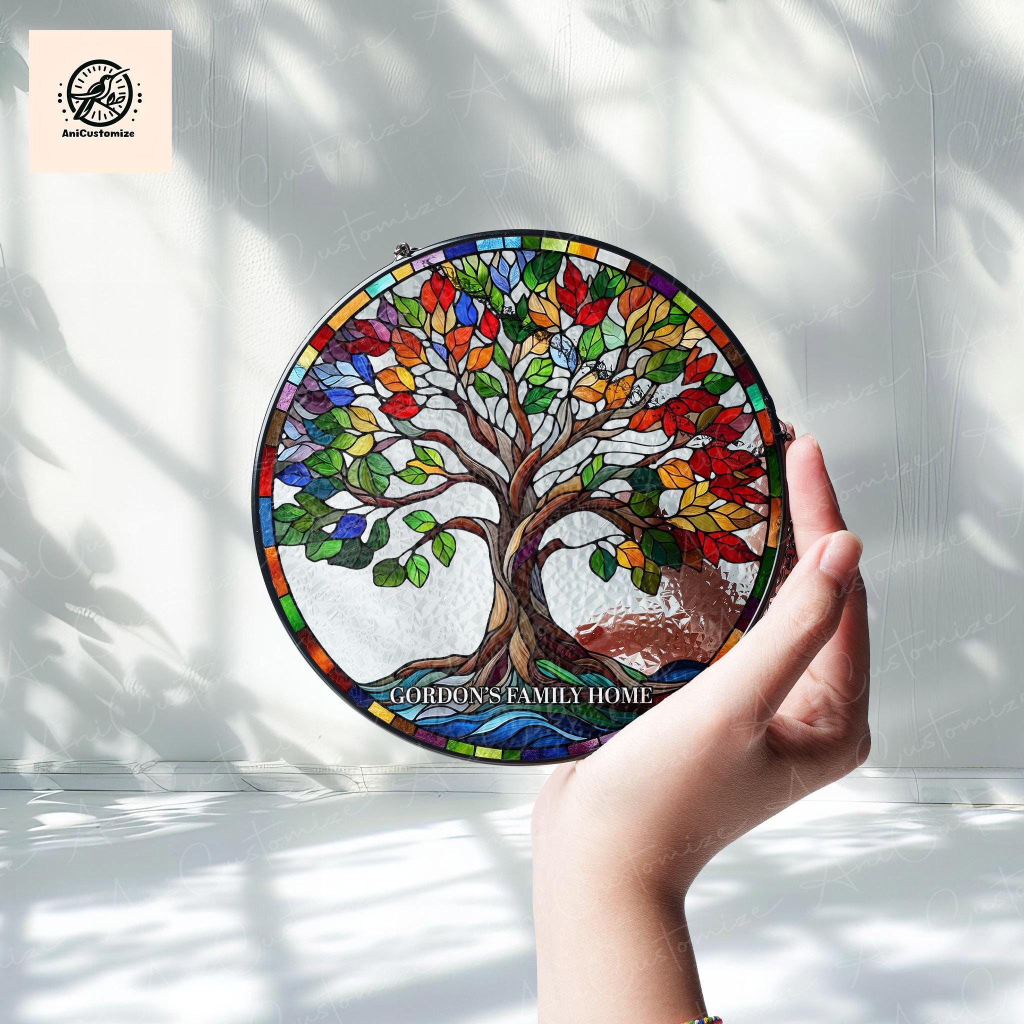 Custom Tree Of Life GLASS Suncatcher, Family Tree Suncatcher, Family Home Decor, Family Window Hanging, Gift For Mom, Home Decoration