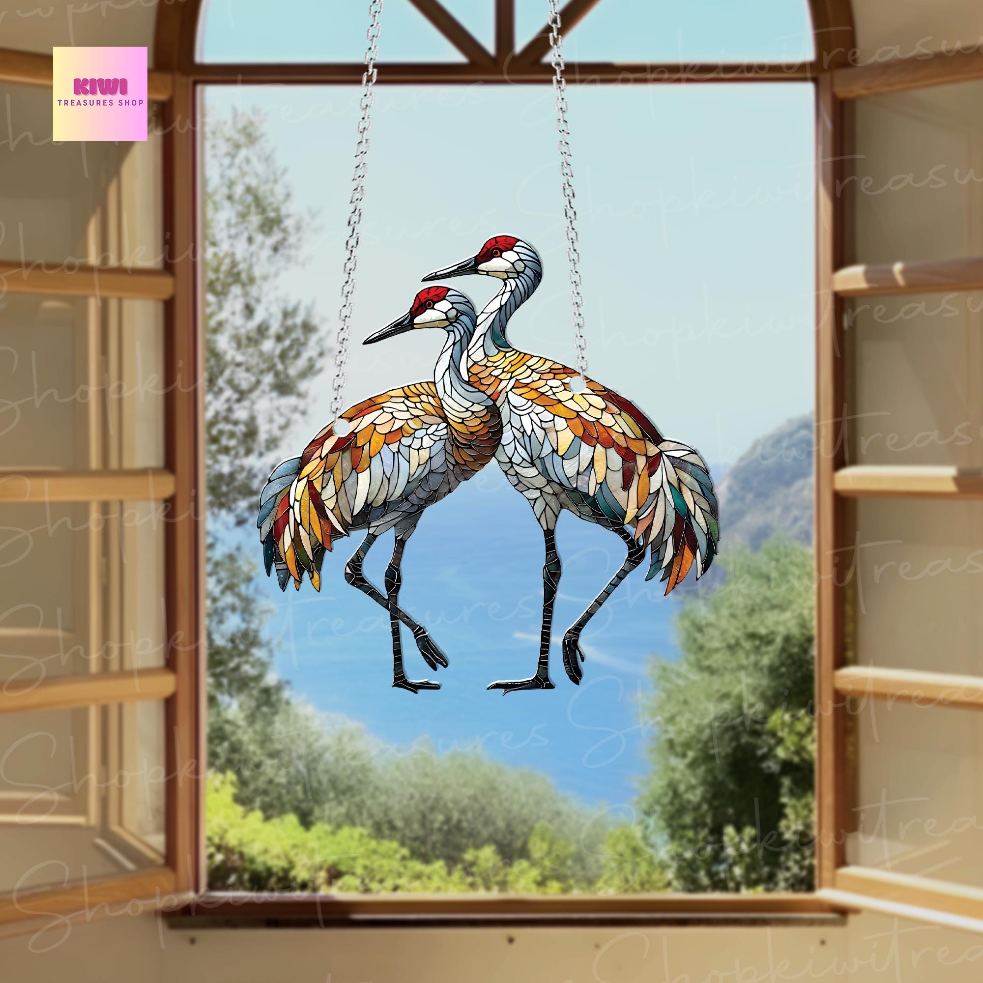 Sandhill crane couple Acrylic Window Hanging, Bird lovers gift, Bird watching gift, Not Suncatcher, sandhill crane, anniversary gift