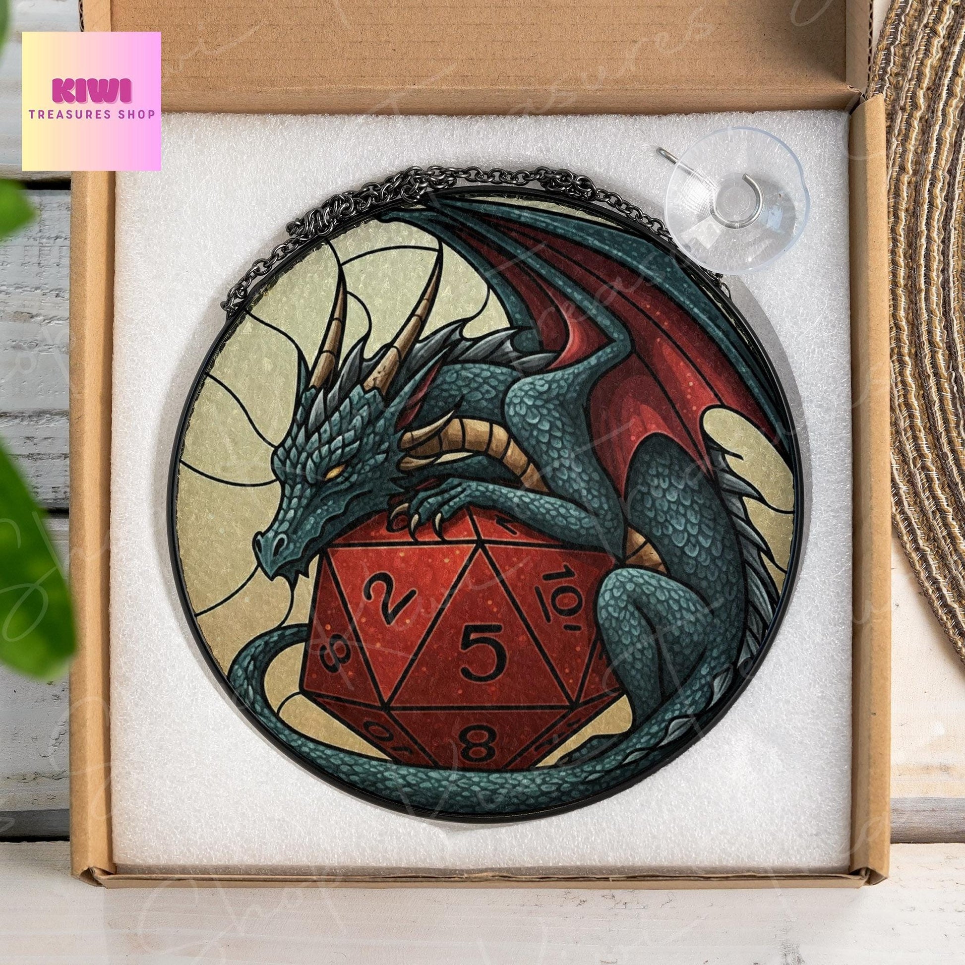 Dungeons and Dragons Glass Window Hanging, Dragons dnd dice 20, roll for initiative , home decor, table cop game lover gift glass suncatcher