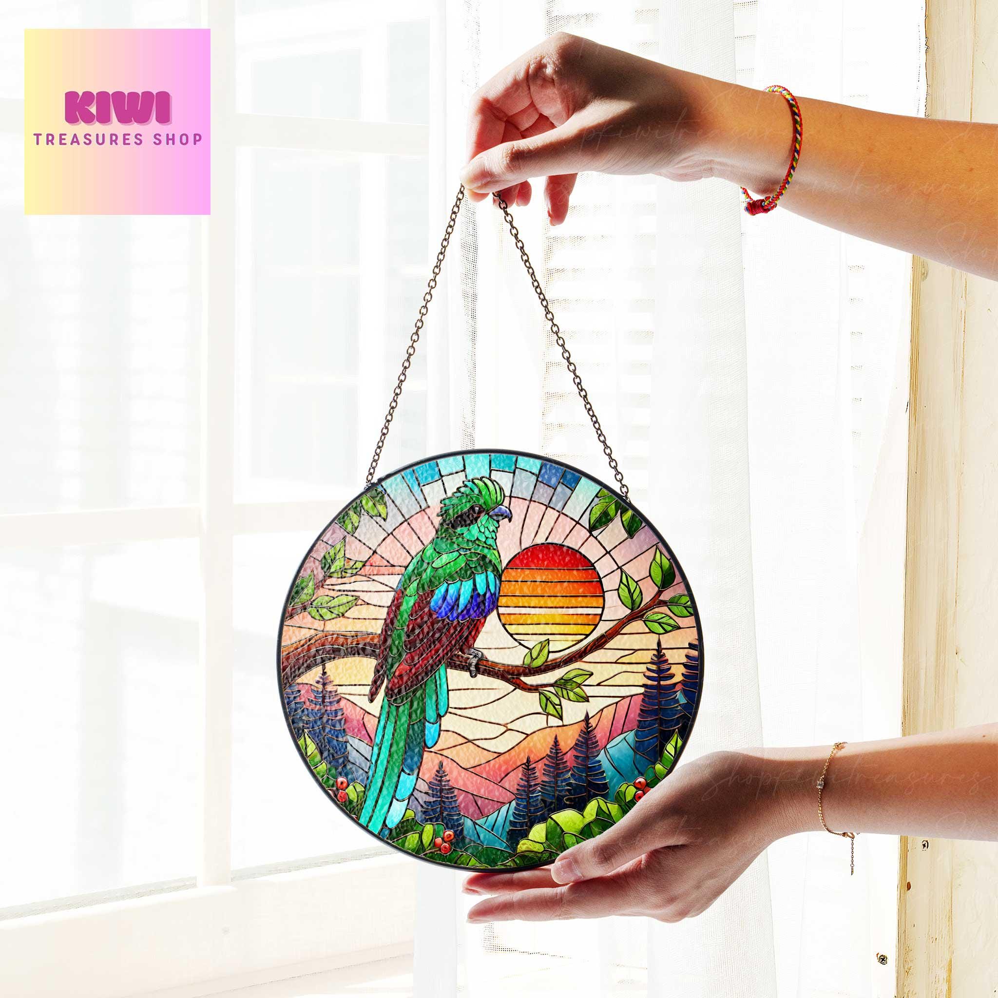 Eared-quetzal sunset GLASS Hanging, eared-quetzal Lover Decor, Bird Nerd, Home Decor, Forest sunset  Suncatcher Decor, Kitchen decor