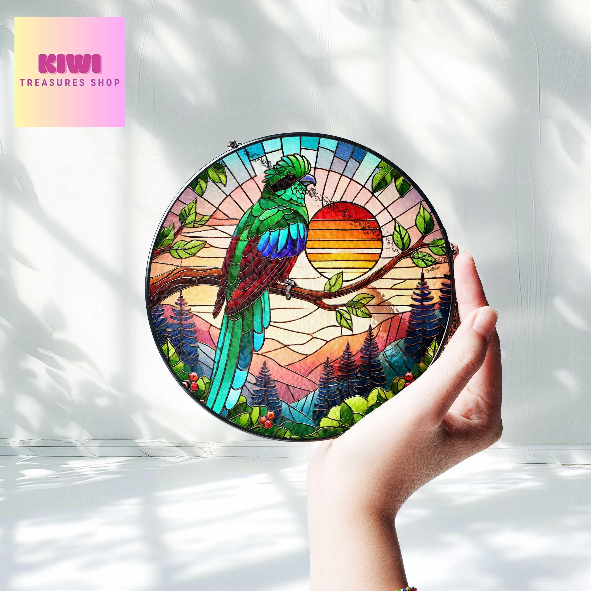 Eared-quetzal sunset GLASS Hanging, eared-quetzal Lover Decor, Bird Nerd, Home Decor, Forest sunset  Suncatcher Decor, Kitchen decor