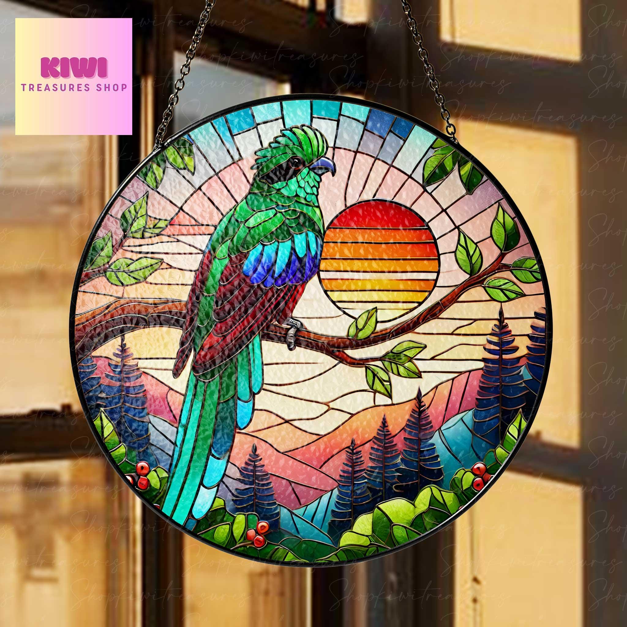 Eared-quetzal sunset GLASS Hanging, eared-quetzal Lover Decor, Bird Nerd, Home Decor, Forest sunset  Suncatcher Decor, Kitchen decor