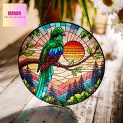 Eared-quetzal sunset GLASS Hanging, eared-quetzal Lover Decor, Bird Nerd, Home Decor, Forest sunset  Suncatcher Decor, Kitchen decor