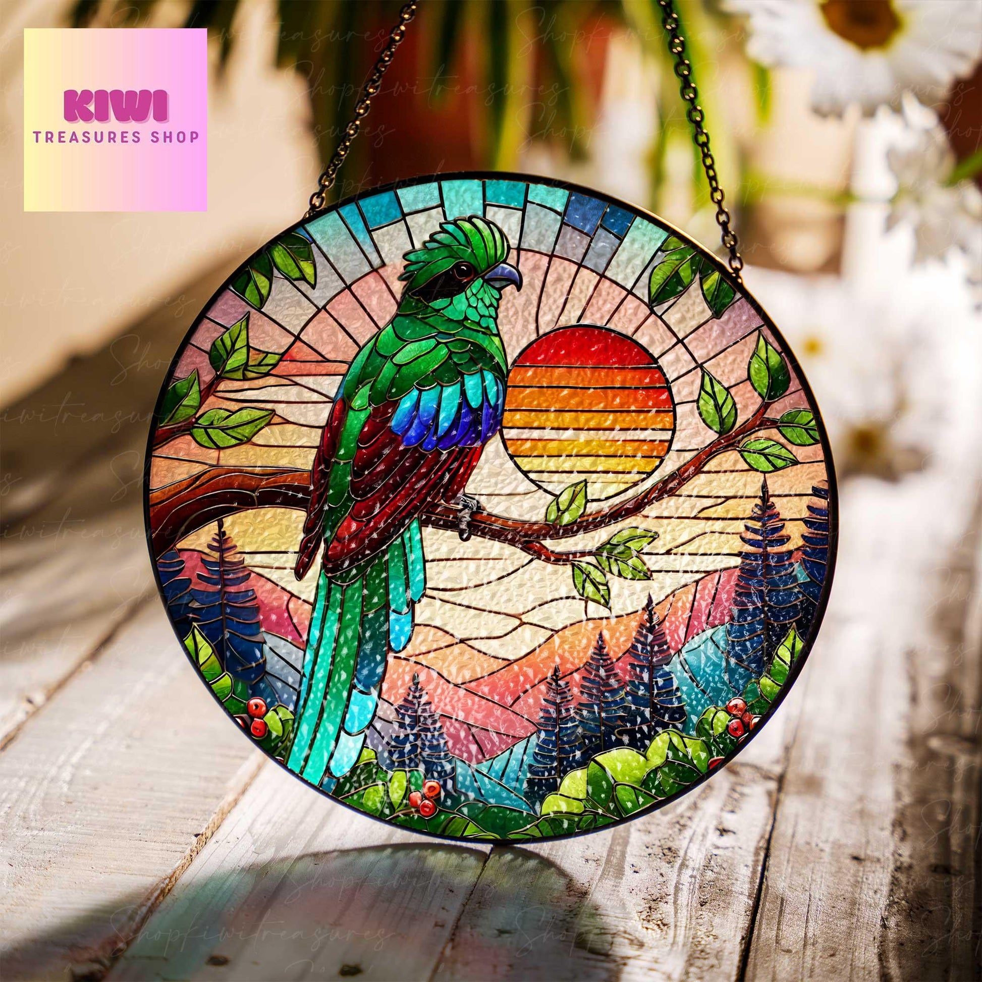 Eared-quetzal sunset GLASS Hanging, eared-quetzal Lover Decor, Bird Nerd, Home Decor, Forest sunset  Suncatcher Decor, Kitchen decor