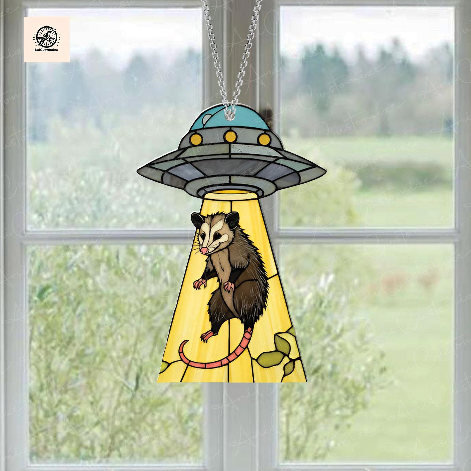 UFO Abduction Opossum ACRYLIC Window Hanging, Possum Funny Decor, Funny Ufo Possum, Possum Lover Gift, Aliens Lovers Gifts, Alien Decor