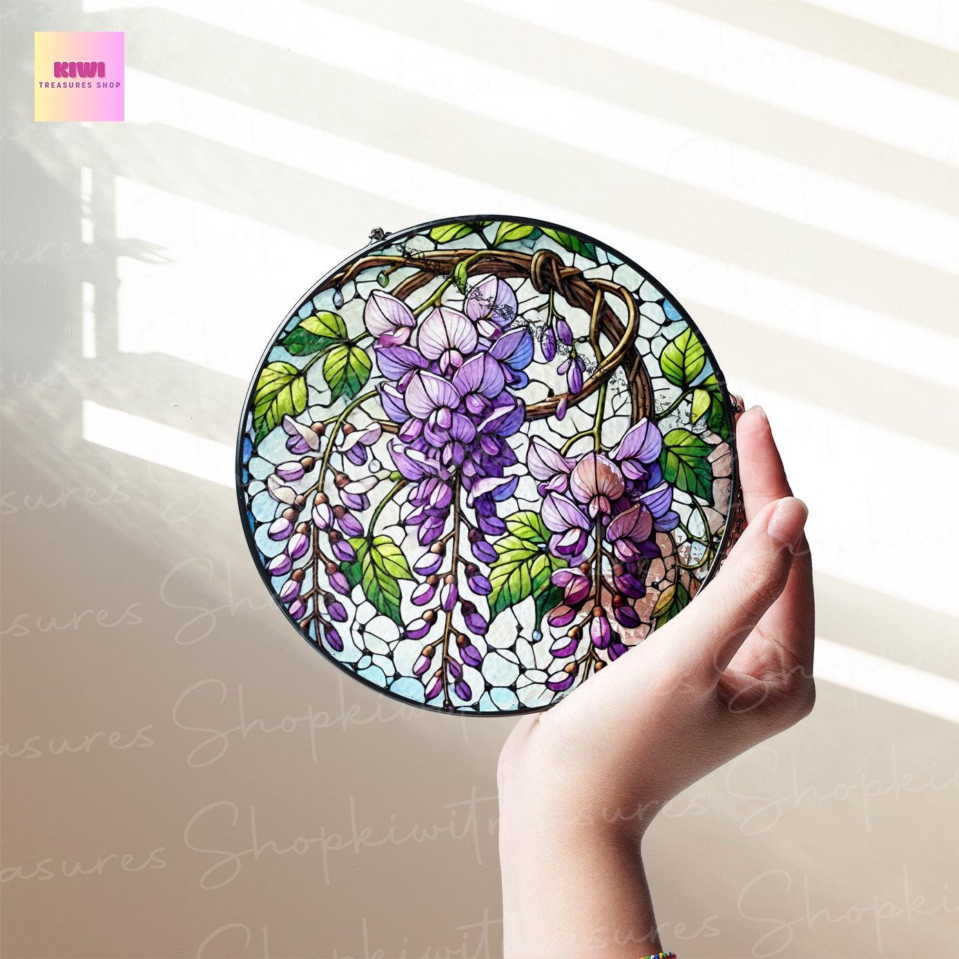 WIsteria GLASS Suncatcher Hanging, Grandma Mom Birthday gift , WIsteria field lover, WIsteria Flower suncatcher Mother's day gift set 2025