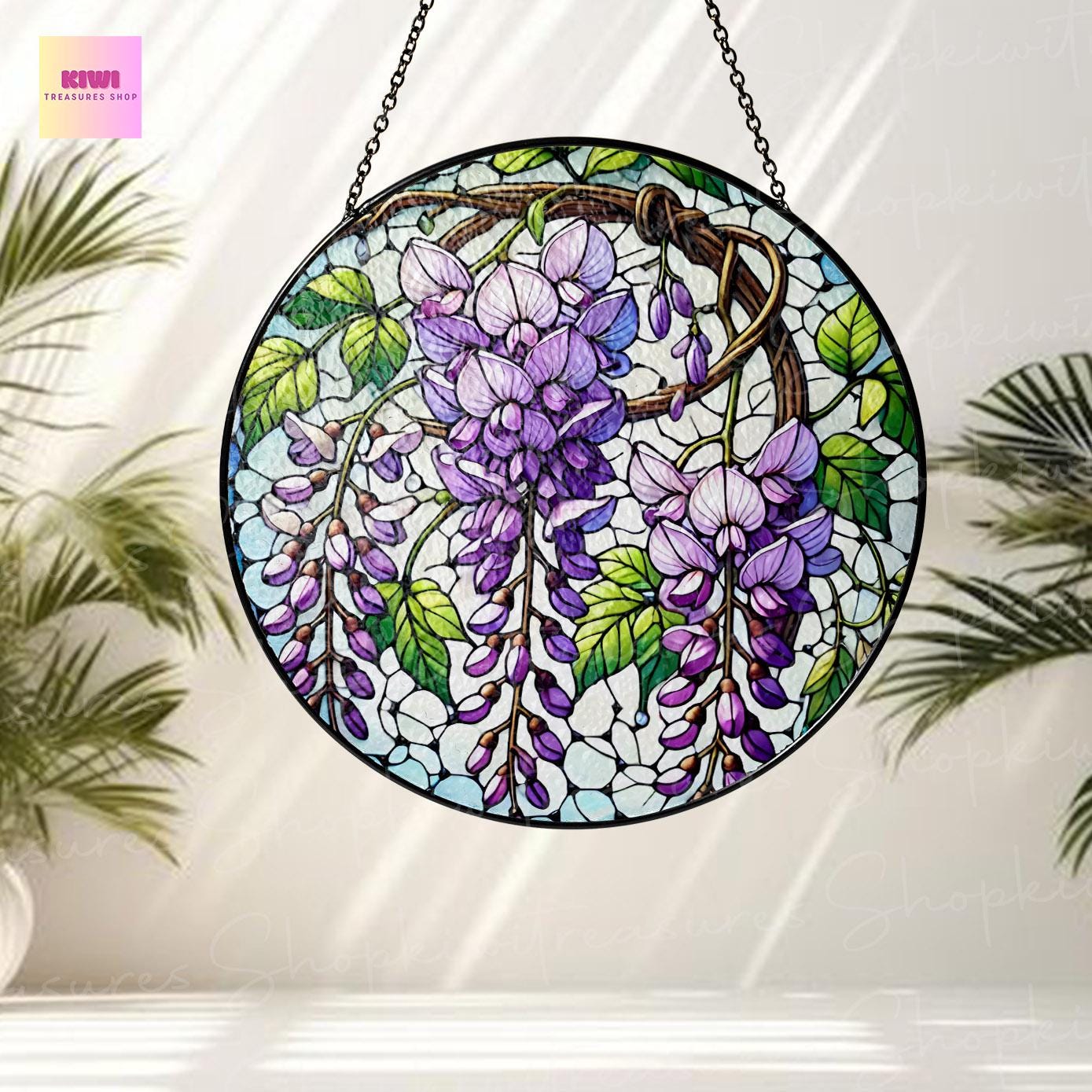 WIsteria GLASS Suncatcher Hanging, Grandma Mom Birthday gift , WIsteria field lover, WIsteria Flower suncatcher Mother's day gift set 2025