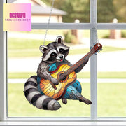 Funny Raccoon plays guitar Acrylic Window Hanging, Trash animal Window Art, Raccoon Decor, guitar musical instrument, Raccoon decor