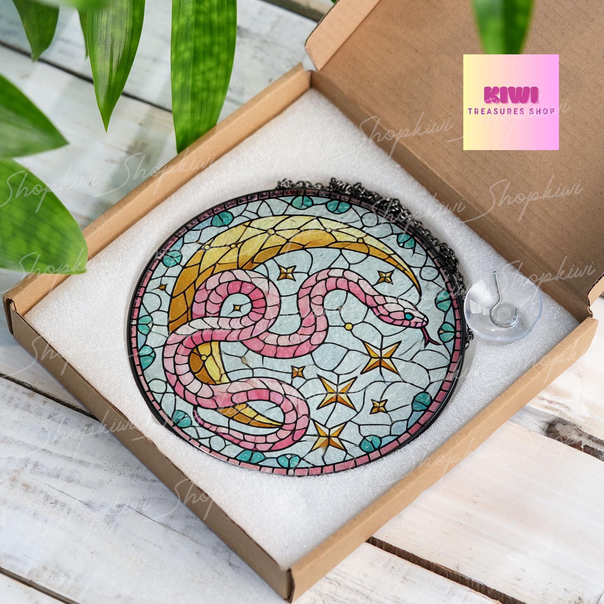 Snake Crescent Moon Glass Suncatcher, Unique Snake Hanging Decor for Your Window, Perfect Gift for Nature Lovers