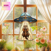 Groundhog scream suncatcher flat ornament, funny UFO abduction meme design, unique acrylic decoration gift for meme lovers, NOT glass