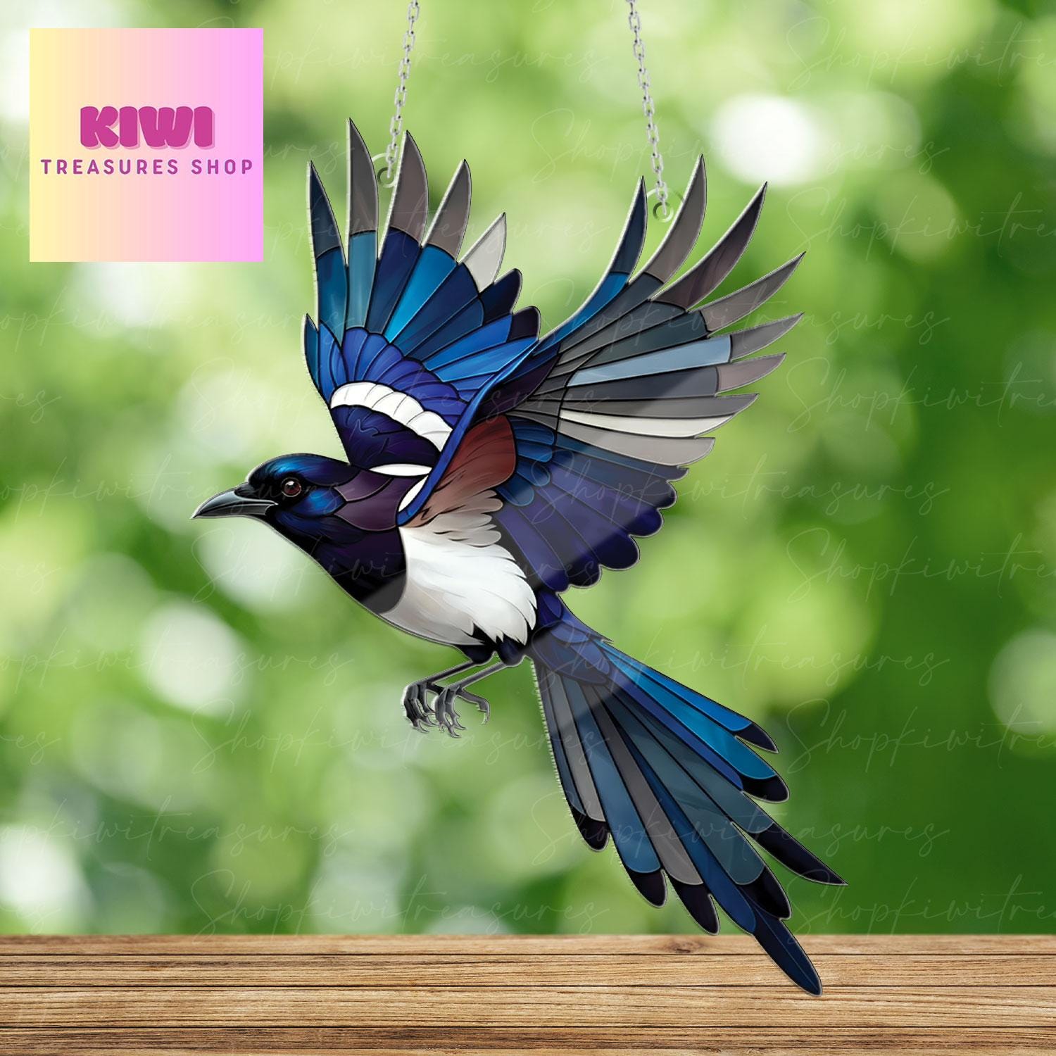 Flying Magpie bird Acrylic Window Hanging, Bird lovers gift, Bird Nerds, Magpie decor, Not Suncatcher, flying magpie ornament