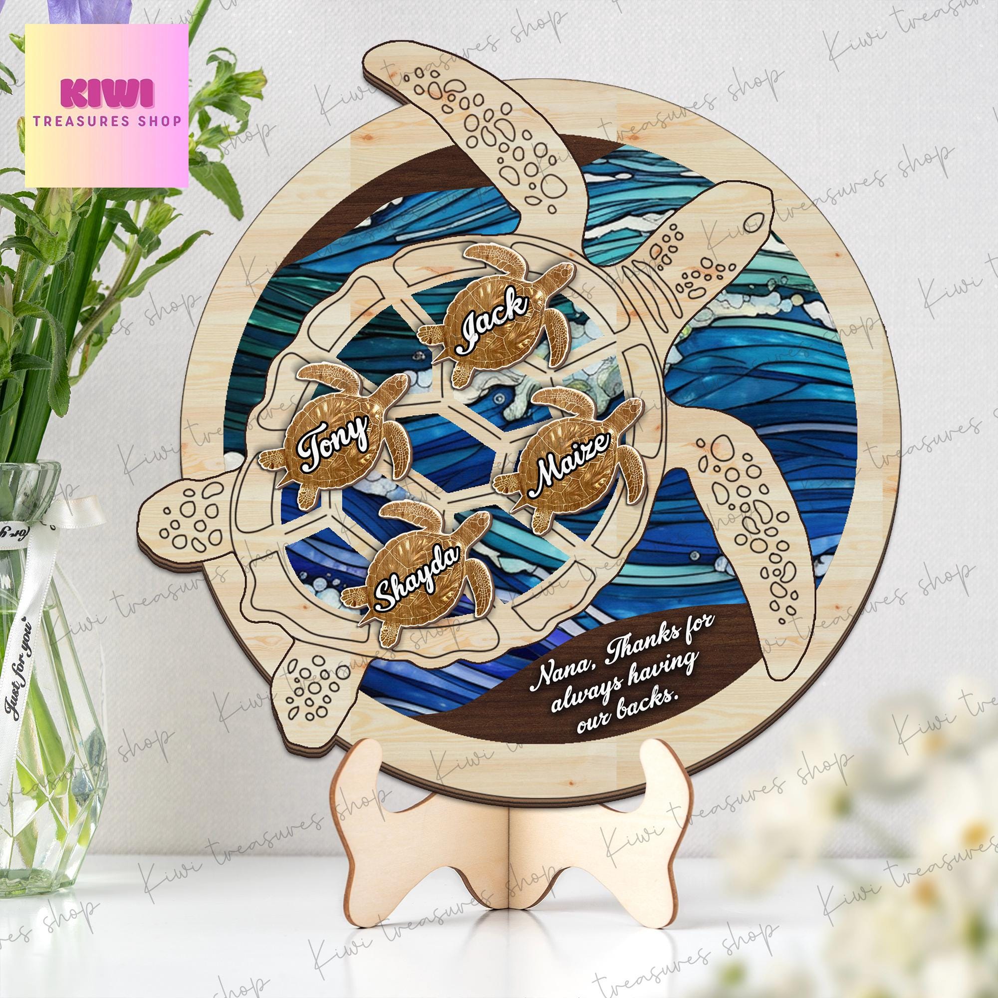 Personalized Thanks for always having our backs Wood sign, Grandma Mom birthday idea gift, Mother's day, Turtle wood sign