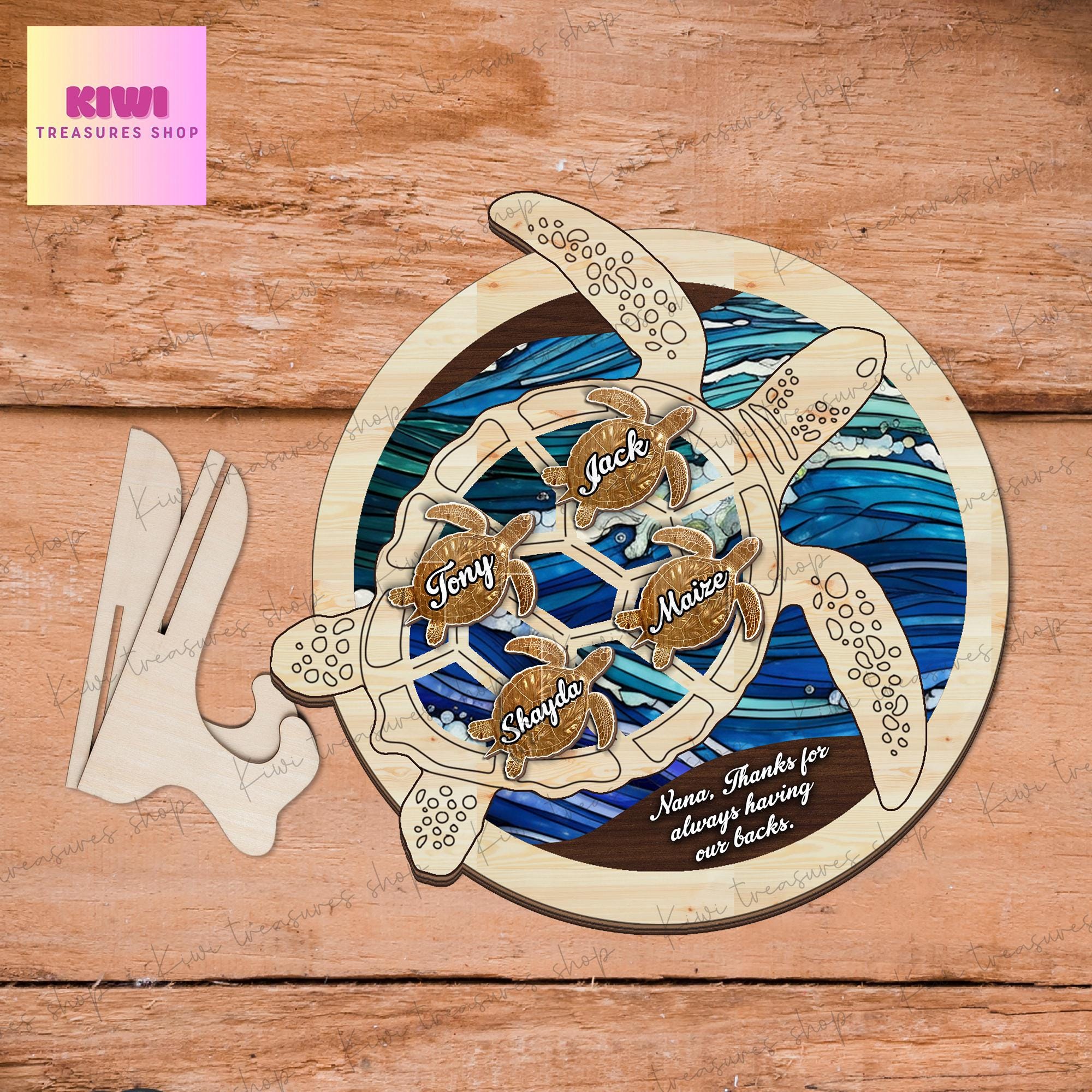 Personalized Thanks for always having our backs Wood sign, Grandma Mom birthday idea gift, Mother's day, Turtle wood sign
