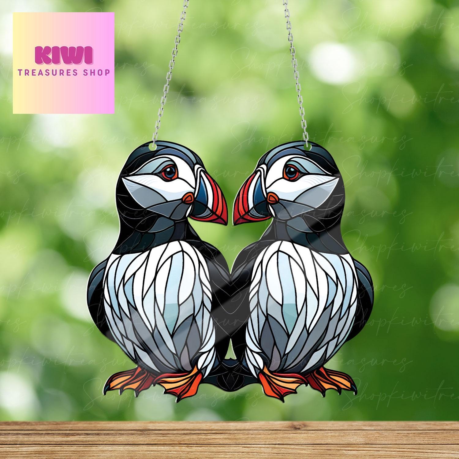 Puffin couple Acrylic Window Hanging, Bird lovers gift, Bird watching gift, Not Suncatcher, puffin animal decor, anniversary gift Valentine
