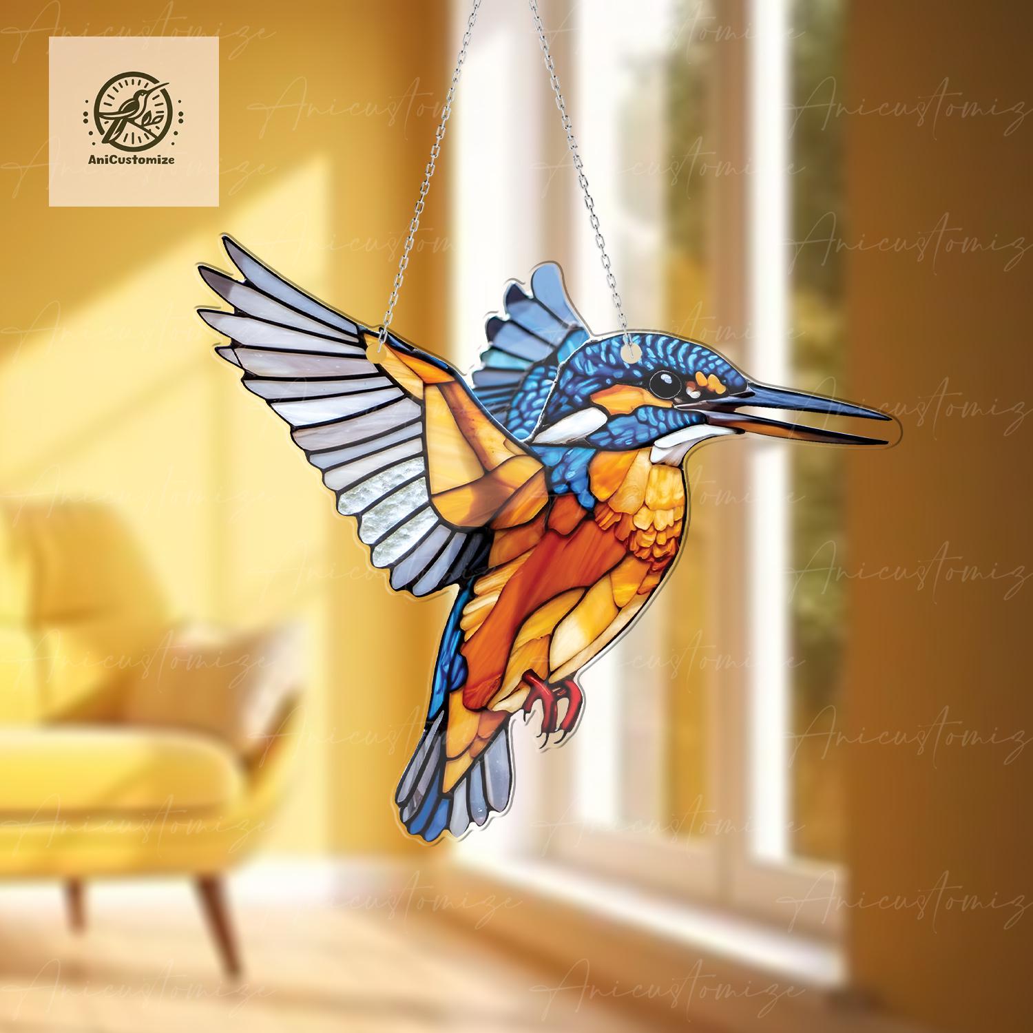 Charming Flying Kingfisher ACRYLIC Window Hanging, Kingfisher Lover Decor, Kingfisher Gift, Bird Window Hanging, Bird Gift, Bird Decor