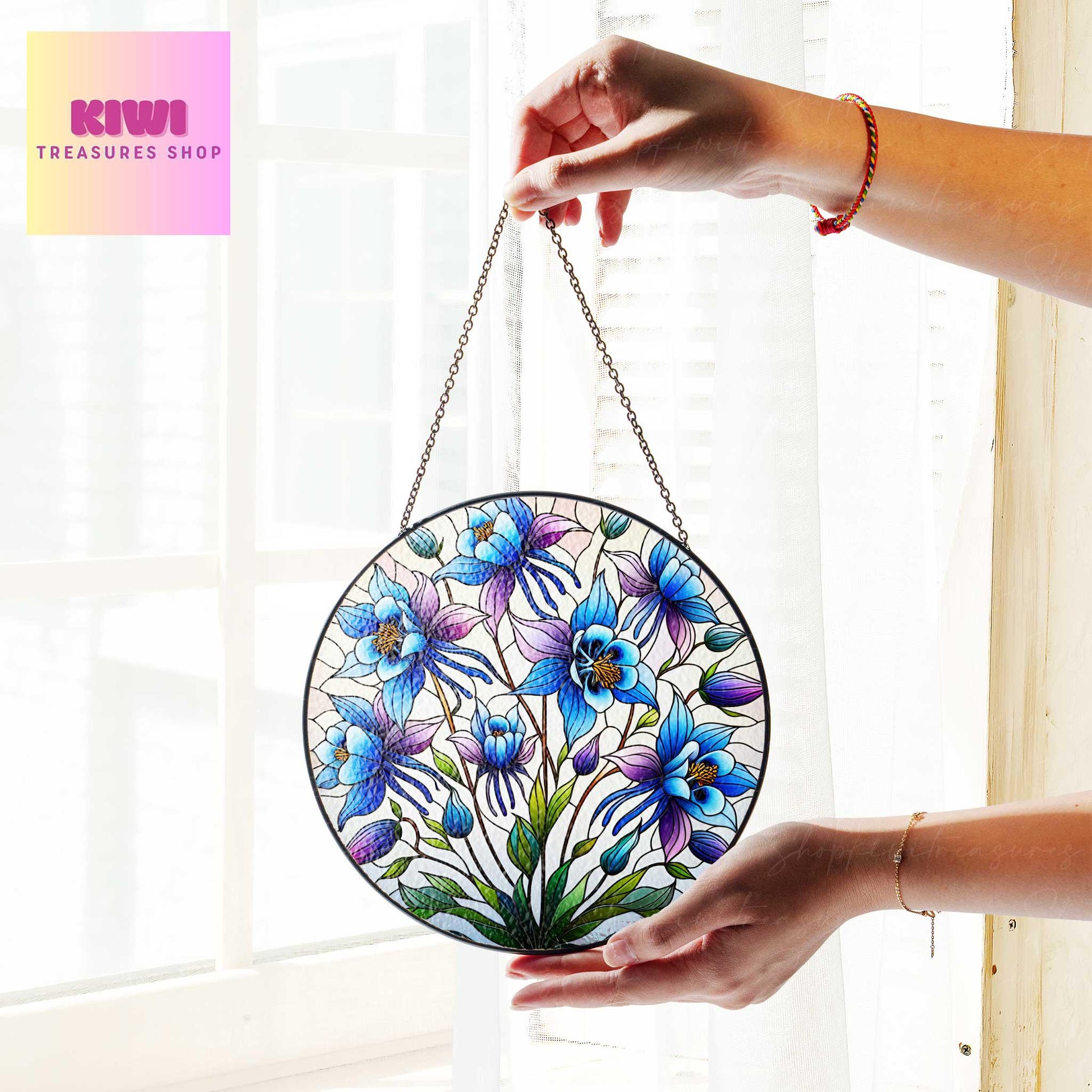 Colorado Blue Columbine Glass SunCatcher Colorado state flower Art Window Hanging State Pride Kitchen Home Decor, MOTHER'S DAY gift 2025