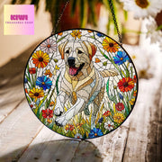 Labrador Retriever running among wildflowers GLASS Suncatcher Hanging, Dog suncatcher, labrador mom gift,housewarming gift