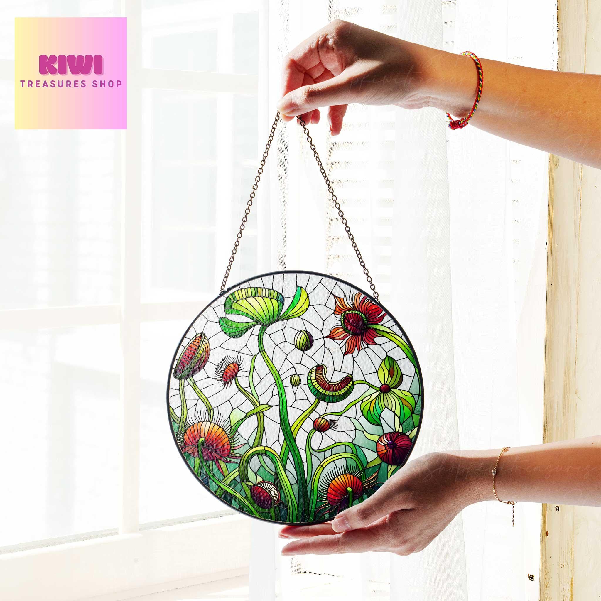 Flytrap venus Plants GLASS Decor, carnivorous Plant Lover Decor, Plant Lady Decor, Plant Lover Gift, Yard Decor,Plant Suncatcher