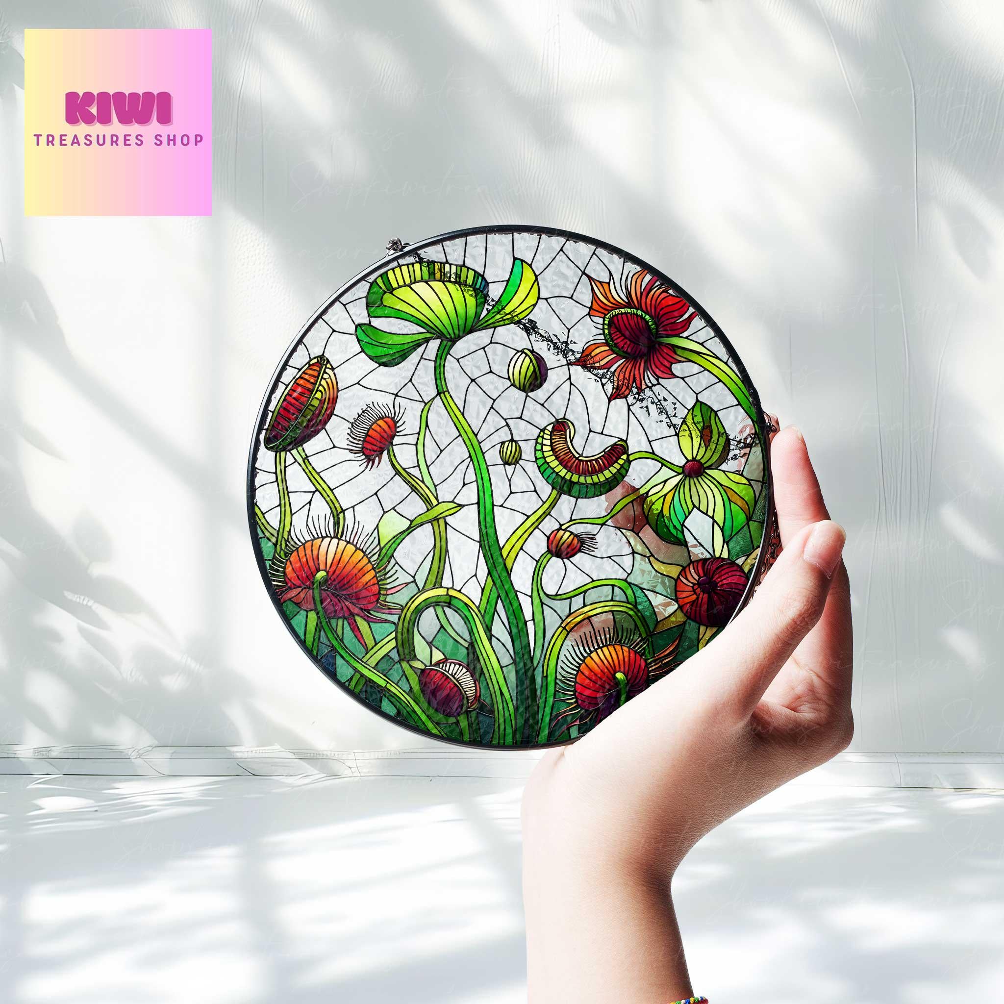 Flytrap venus Plants GLASS Decor, carnivorous Plant Lover Decor, Plant Lady Decor, Plant Lover Gift, Yard Decor,Plant Suncatcher