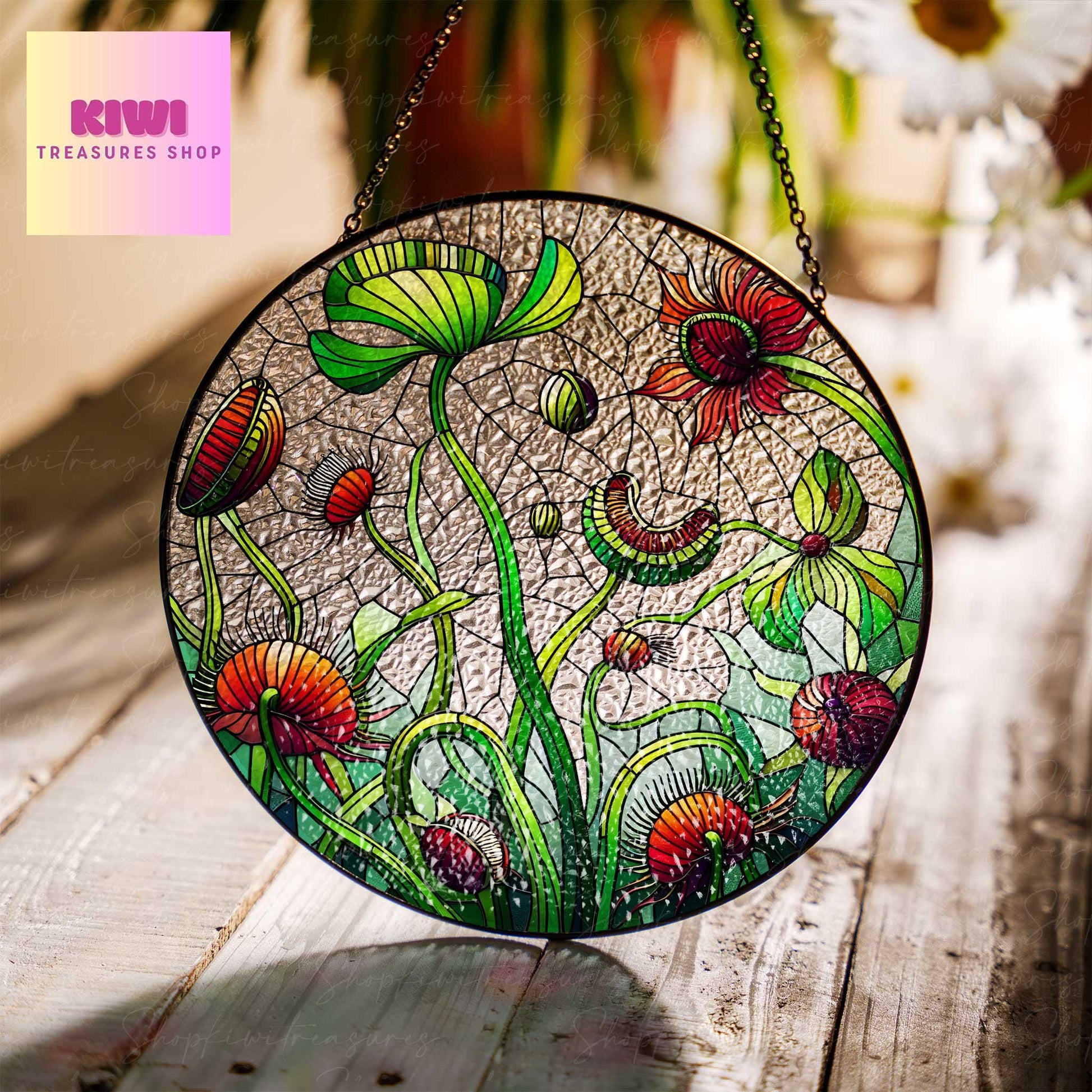 Flytrap venus Plants GLASS Decor, carnivorous Plant Lover Decor, Plant Lady Decor, Plant Lover Gift, Yard Decor,Plant Suncatcher