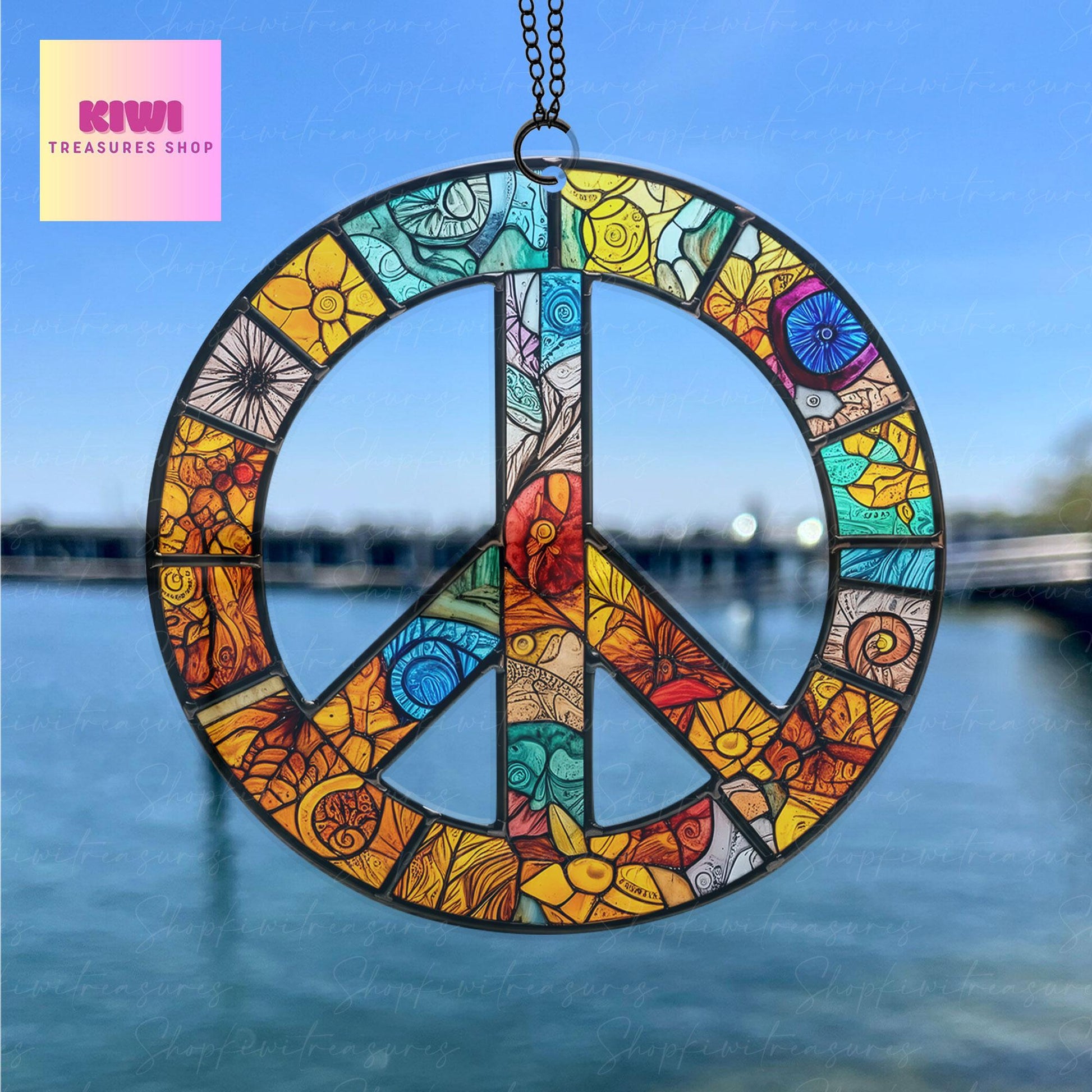 Peace Sign Suncatcher Hanging Sign, Peace Sign Ornament, Hippie Car ornament, Peace Sign Gift, Peace Sign, NOT glass, hippie sign
