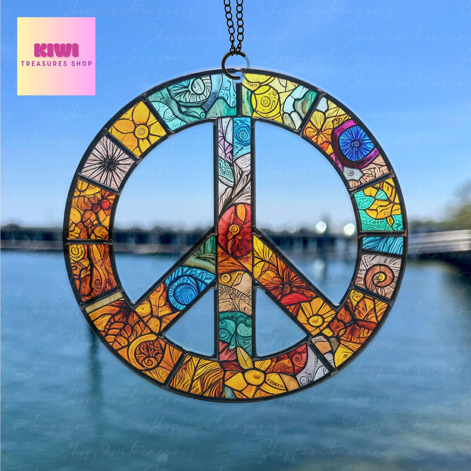 Peace Sign Suncatcher Hanging Sign, Peace Sign Ornament, Hippie Car ornament, Peace Sign Gift, Peace Sign, NOT glass, hippie sign