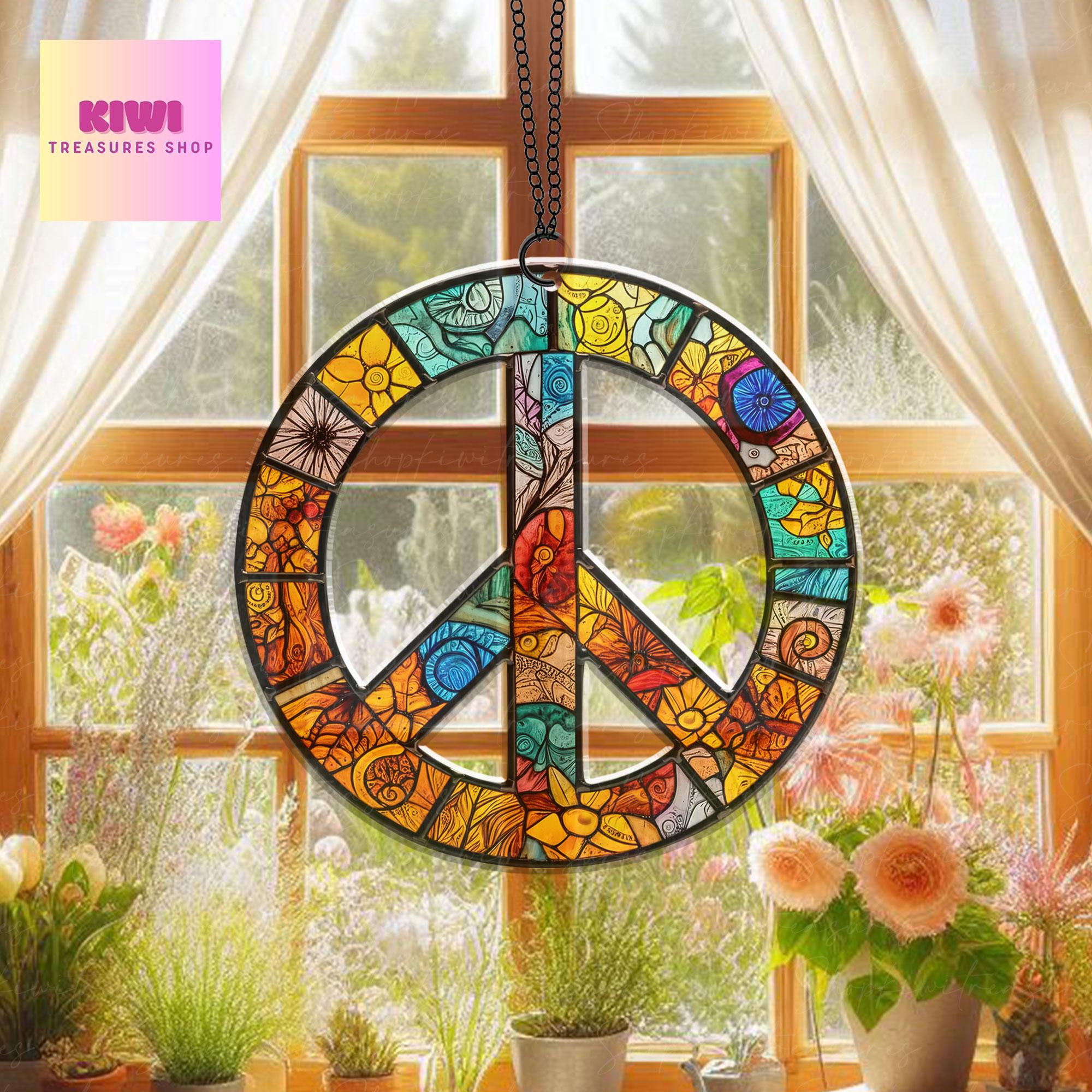 Peace Sign Suncatcher Hanging Sign, Peace Sign Ornament, Hippie Car ornament, Peace Sign Gift, Peace Sign, NOT glass, hippie sign