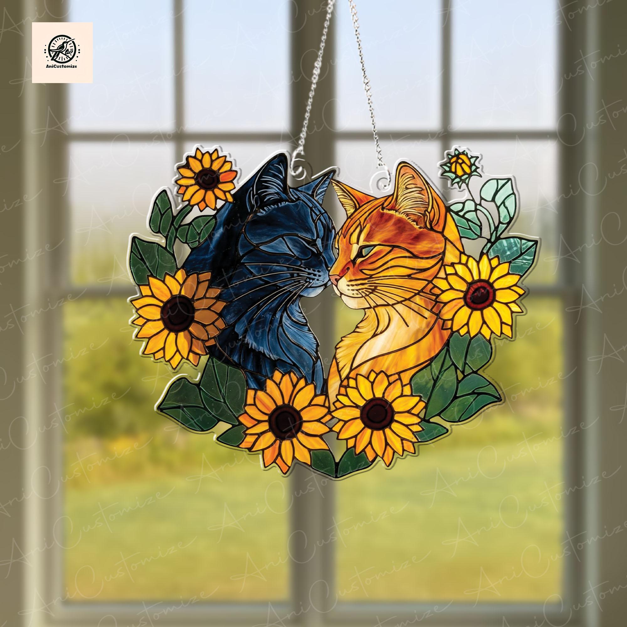 Black Cat and Orange Cat Couple ACRYLIC Window Hanging, Cat Couple Decor, Cat Lover, Cat Window Hanging, Cat Decor Gift, Gift For Cat Mom