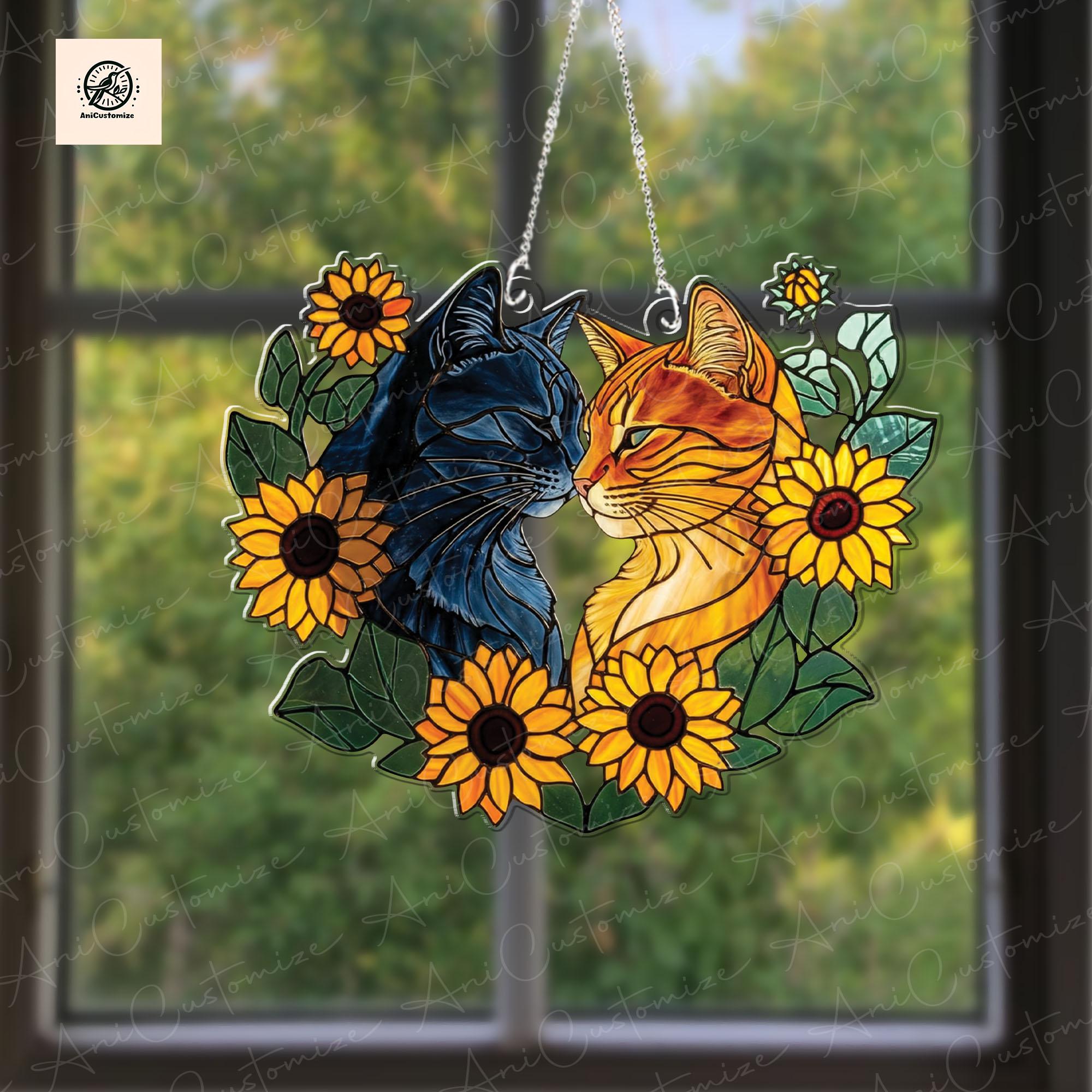 Black Cat and Orange Cat Couple ACRYLIC Window Hanging, Cat Couple Decor, Cat Lover, Cat Window Hanging, Cat Decor Gift, Gift For Cat Mom