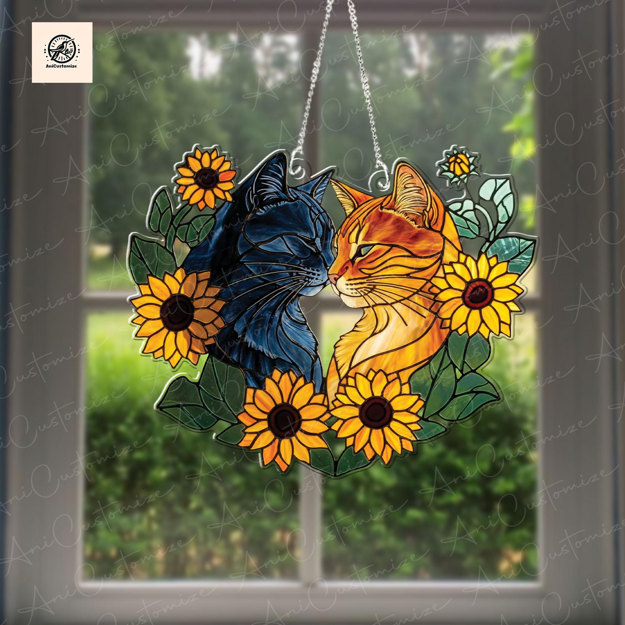 Black Cat and Orange Cat Couple ACRYLIC Window Hanging, Cat Couple Decor, Cat Lover, Cat Window Hanging, Cat Decor Gift, Gift For Cat Mom